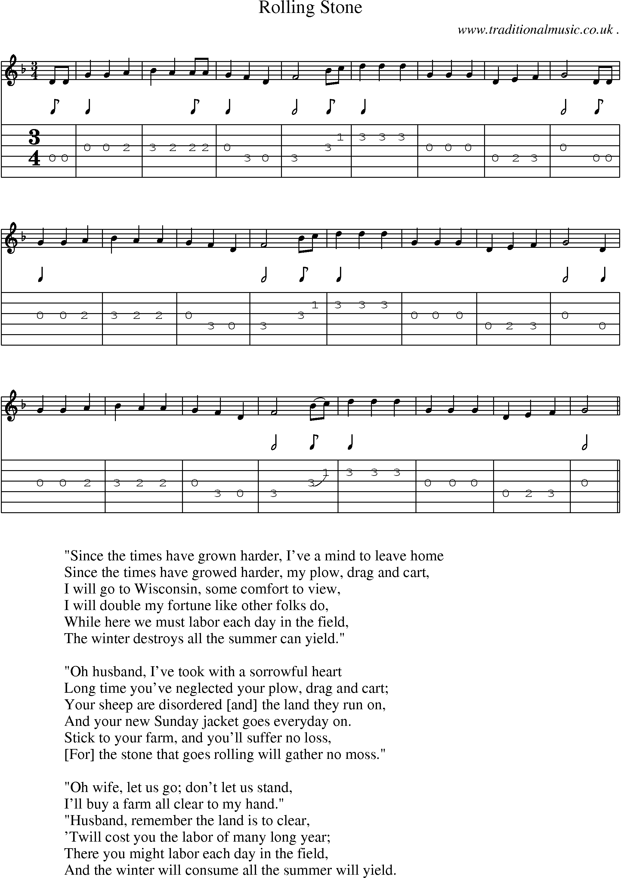 Sheet-Music and Guitar Tabs for Rolling Stone