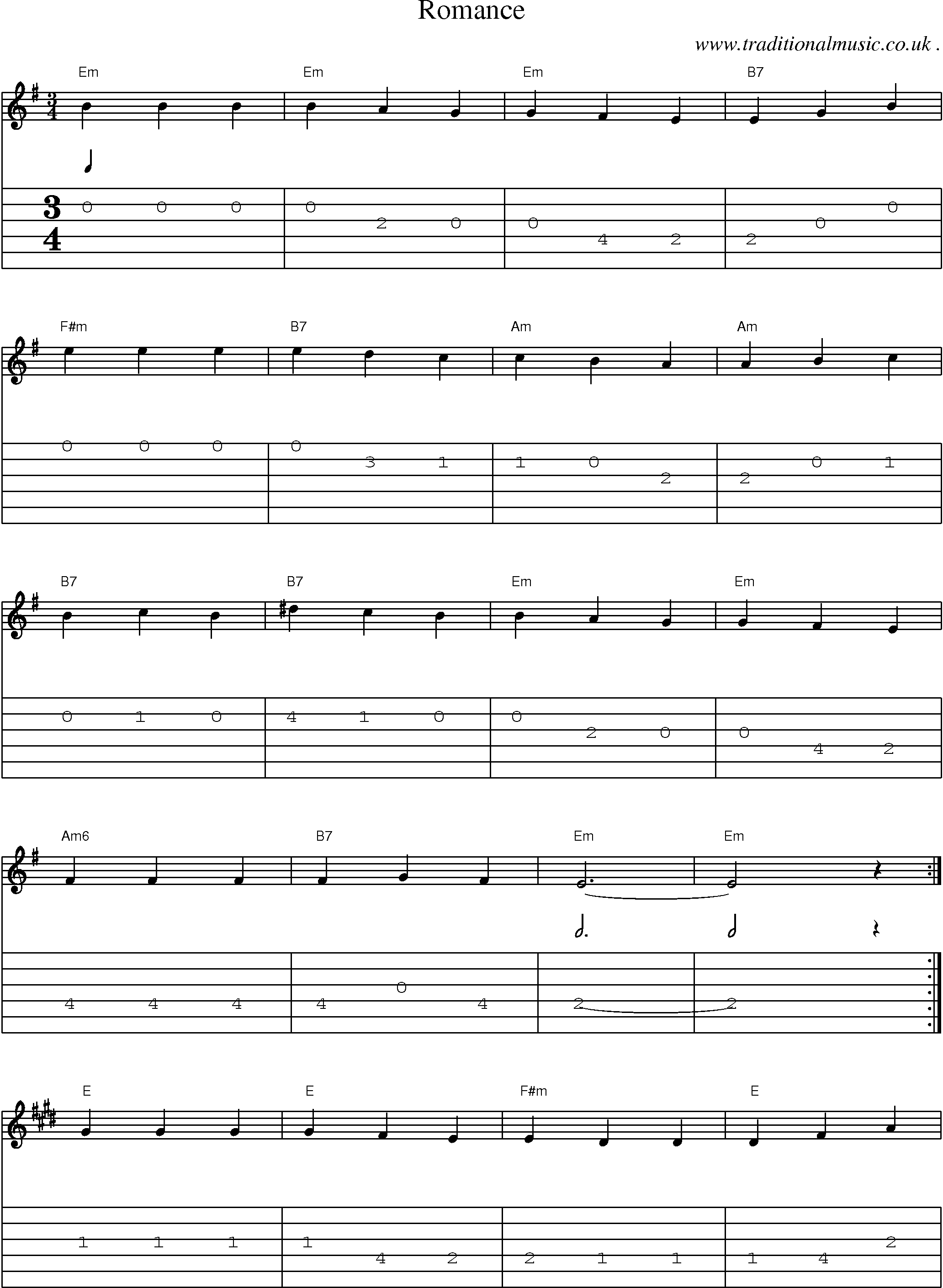Sheet-Music and Guitar Tabs for Romance