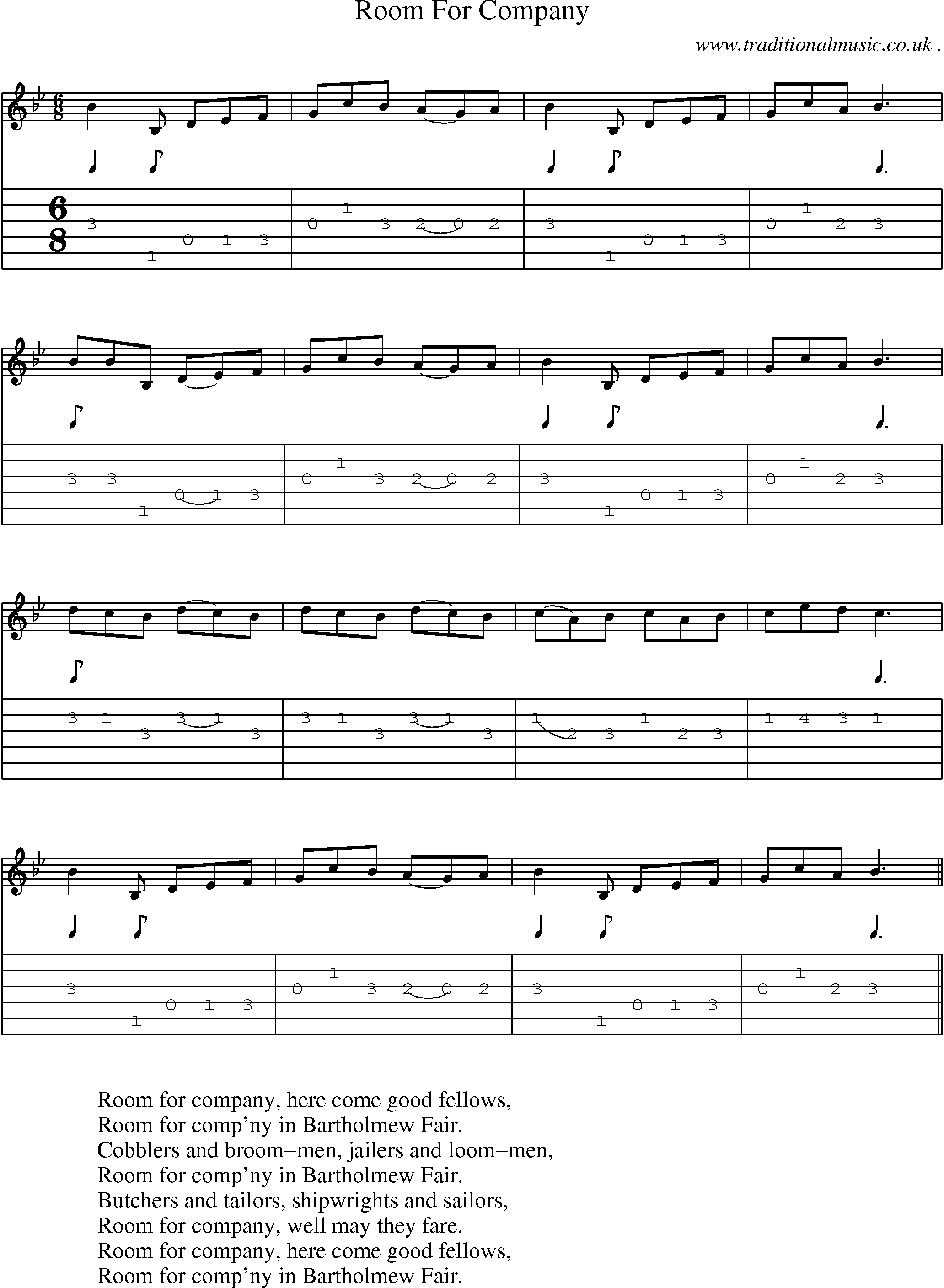 Sheet-Music and Guitar Tabs for Room For Company