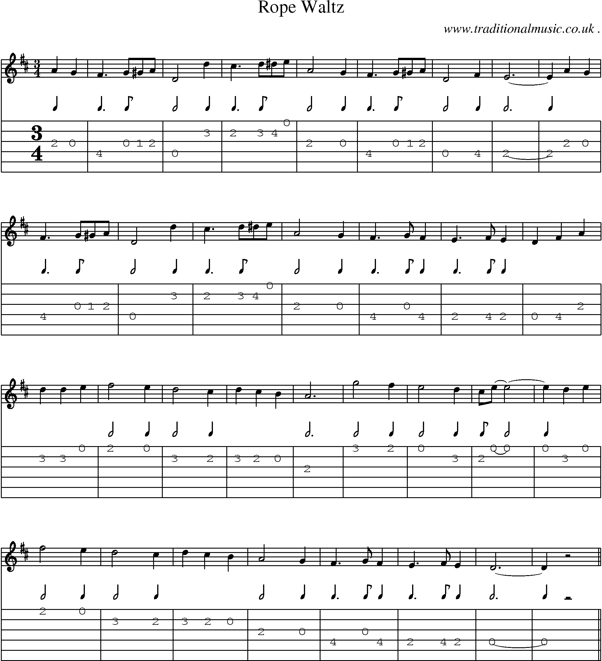 Sheet-Music and Guitar Tabs for Rope Waltz