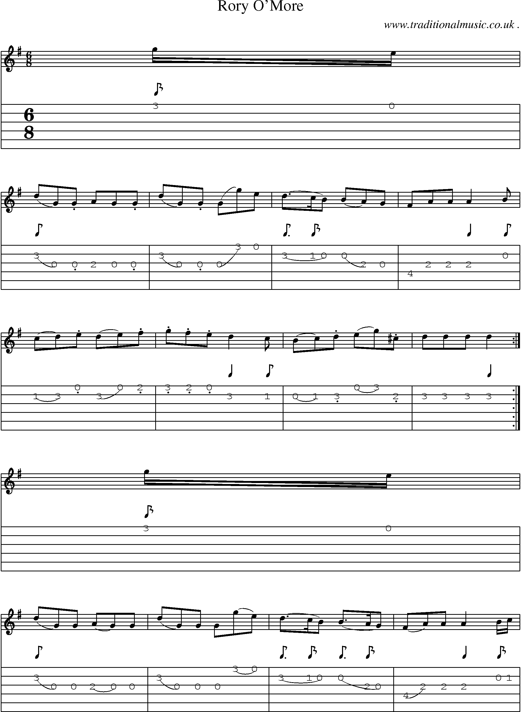 Sheet-Music and Guitar Tabs for Rory Omore