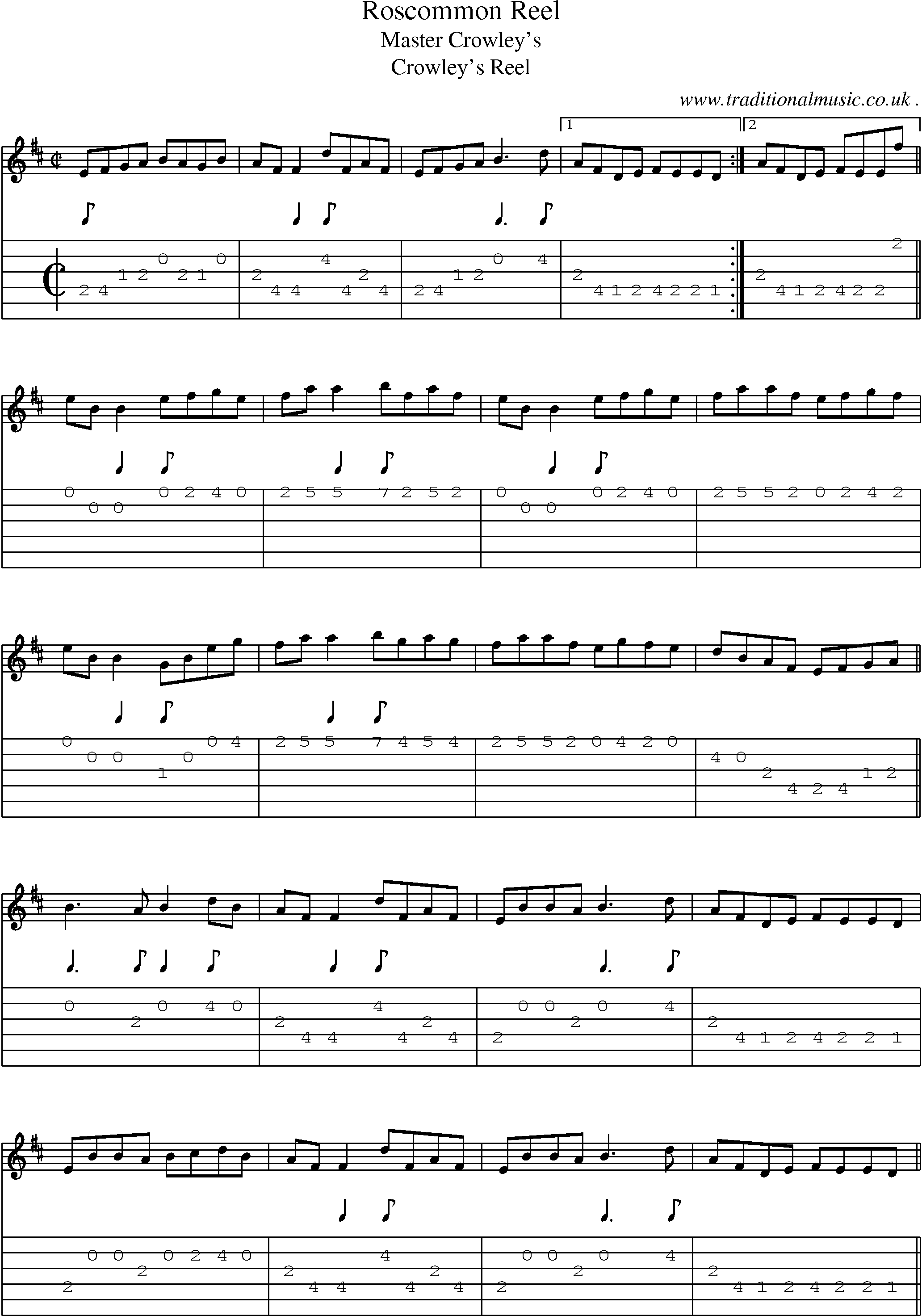 Sheet-Music and Guitar Tabs for Roscommon Reel