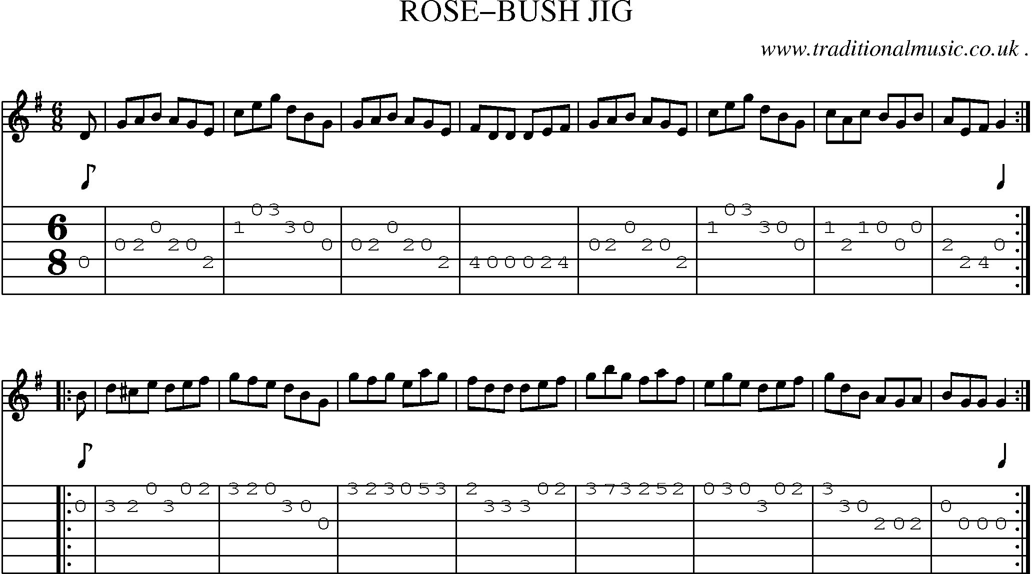 Sheet-Music and Guitar Tabs for Rose-bush Jig