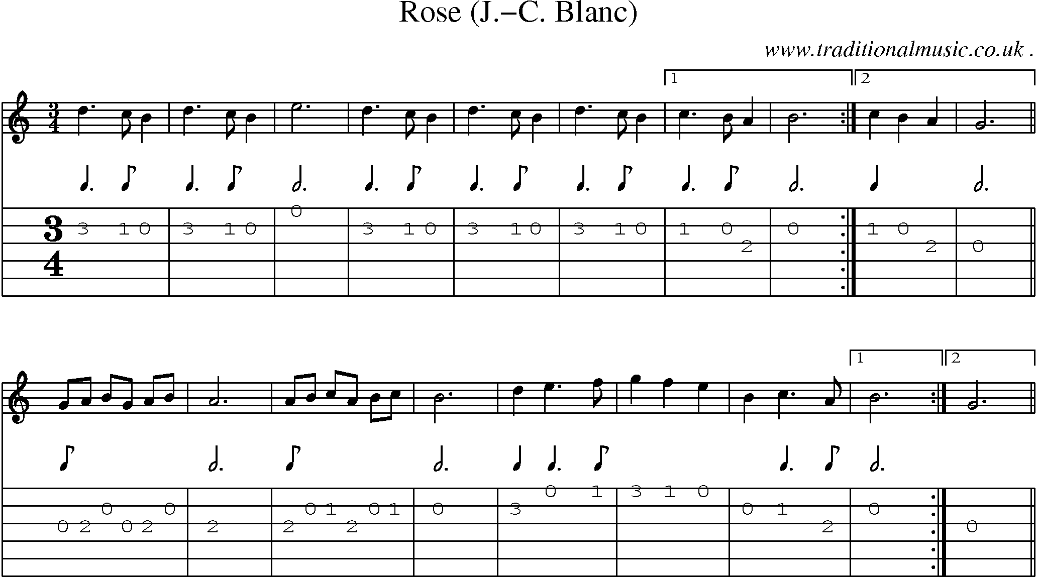 Sheet-Music and Guitar Tabs for Rose (j-c Blanc)