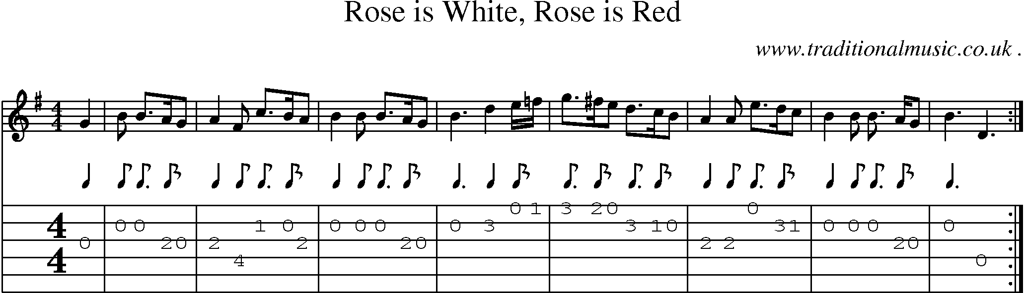 Sheet-Music and Guitar Tabs for Rose Is White Rose Is Red