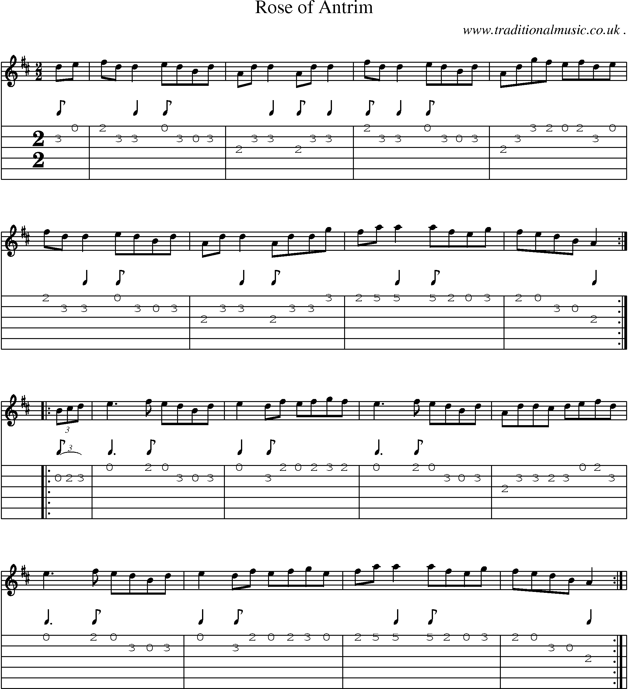 Sheet-Music and Guitar Tabs for Rose Of Antrim