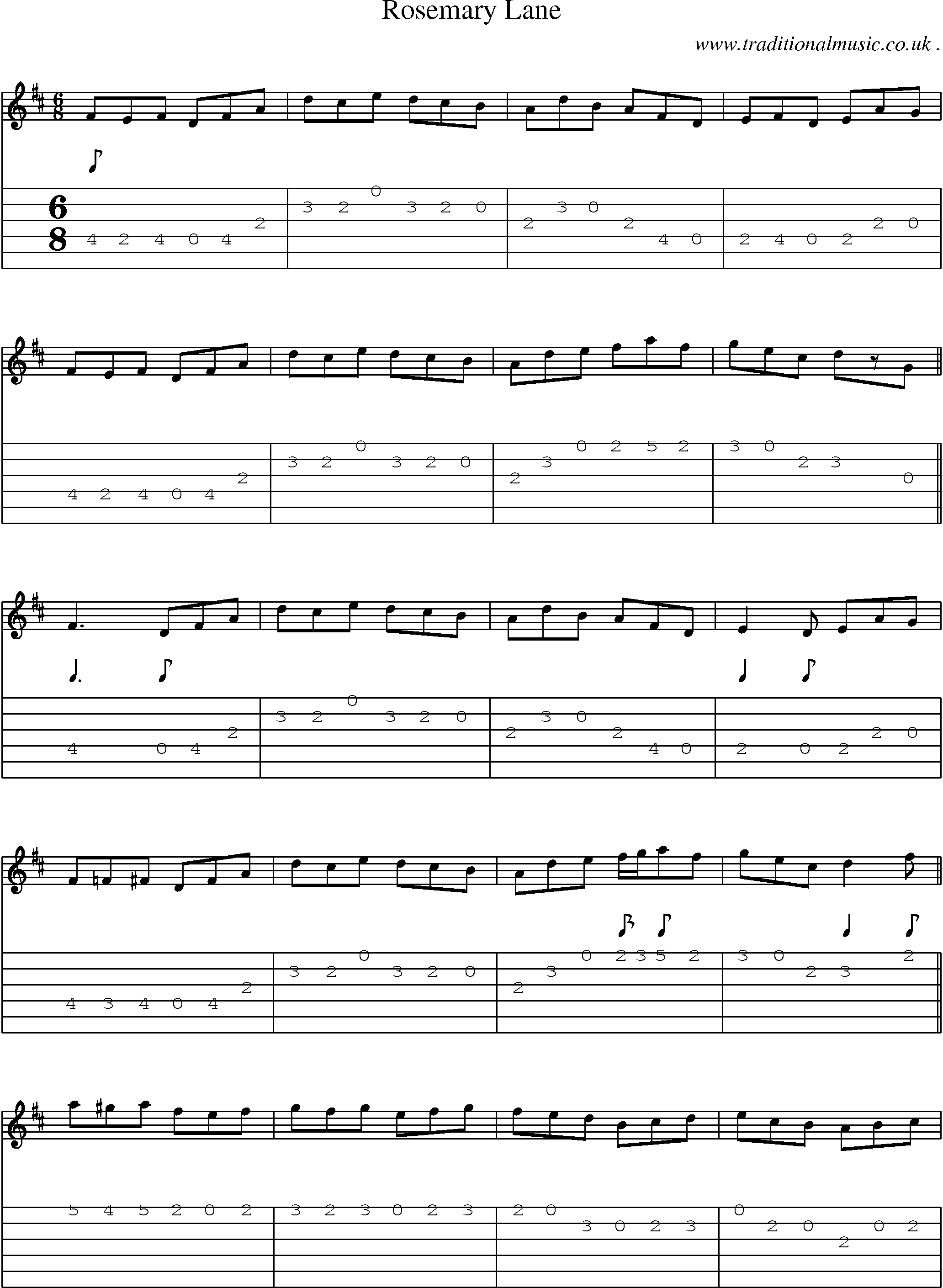 Sheet-Music and Guitar Tabs for Rosemary Lane