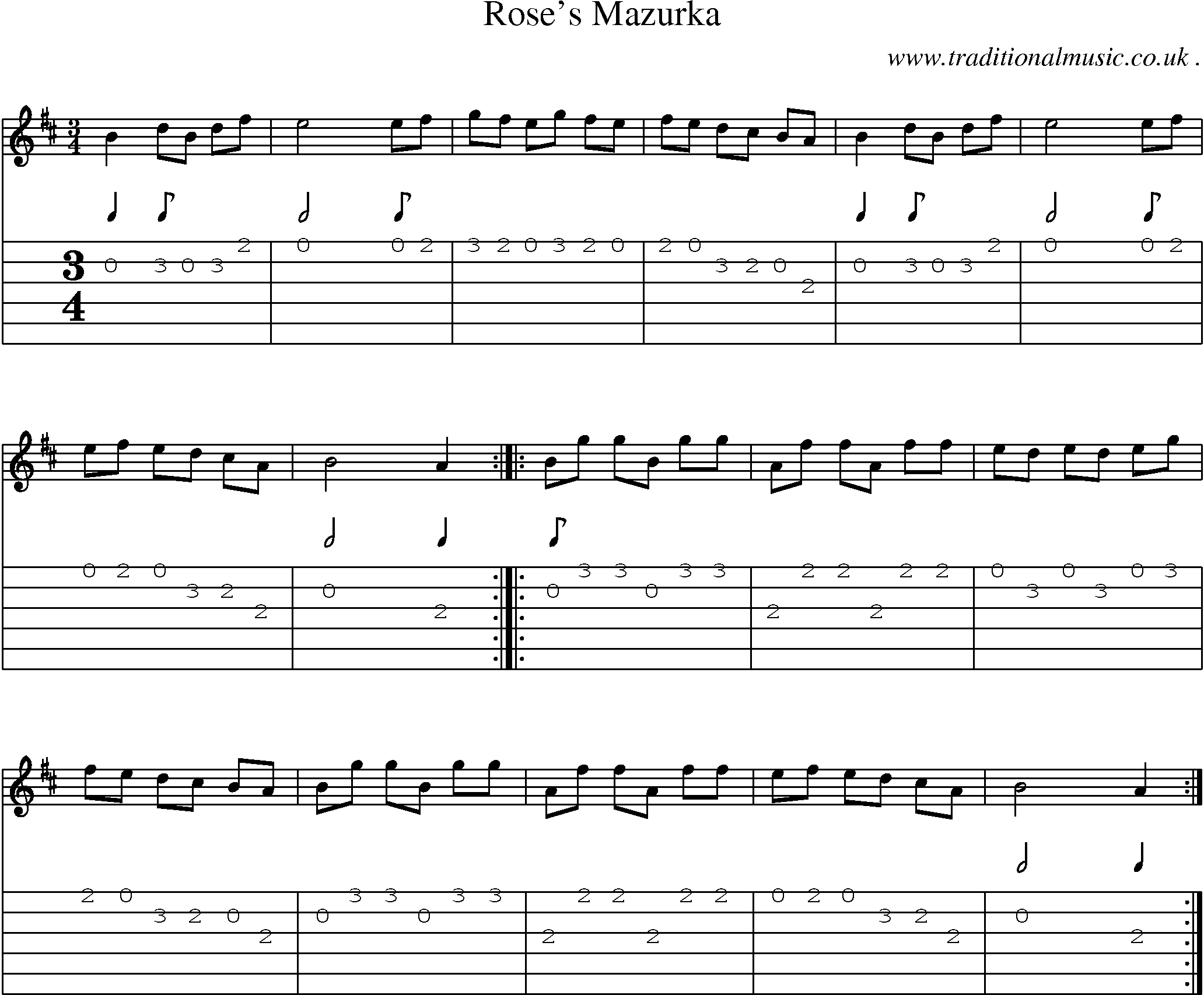 Sheet-Music and Guitar Tabs for Roses Mazurka