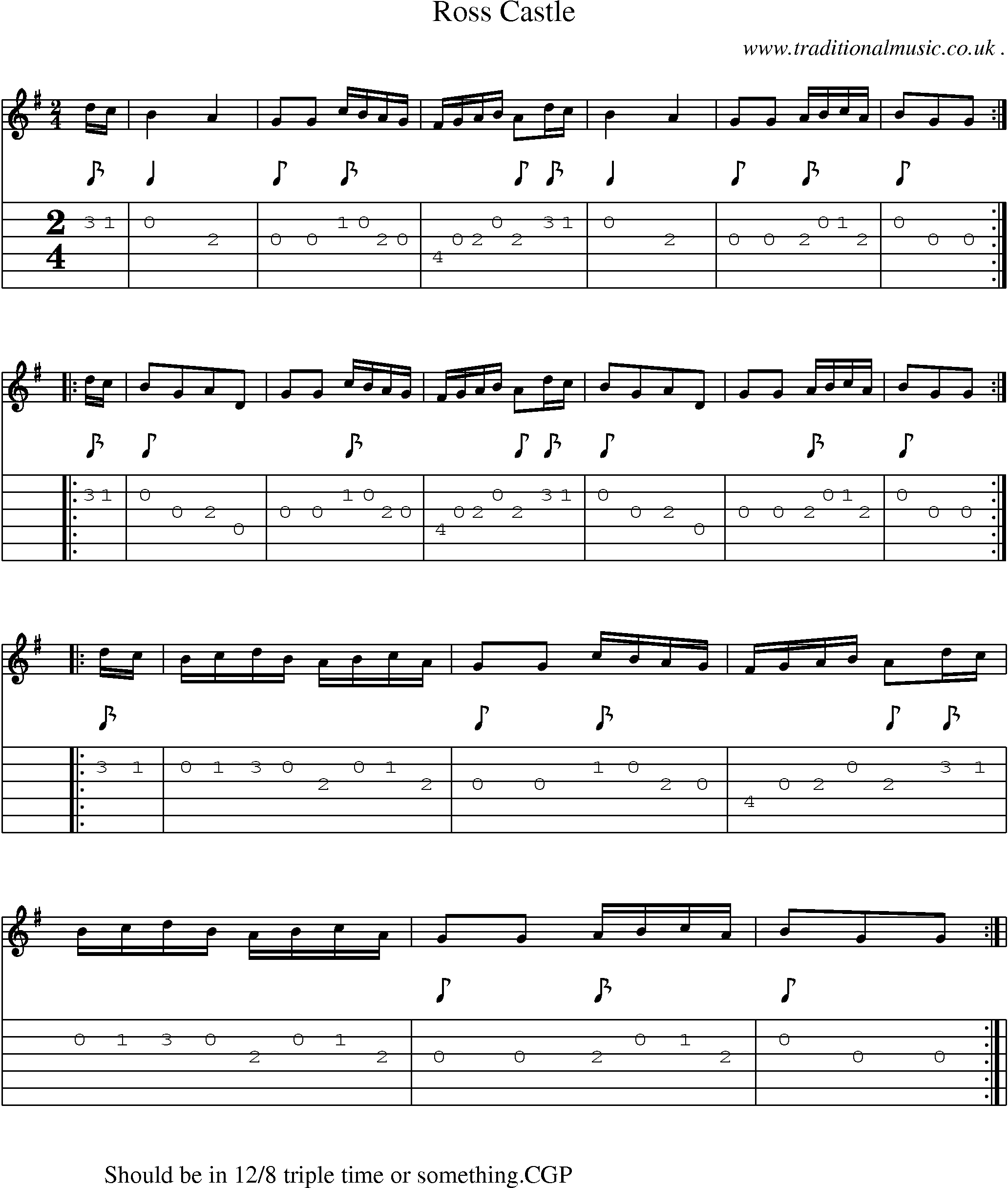 Sheet-Music and Guitar Tabs for Ross Castle