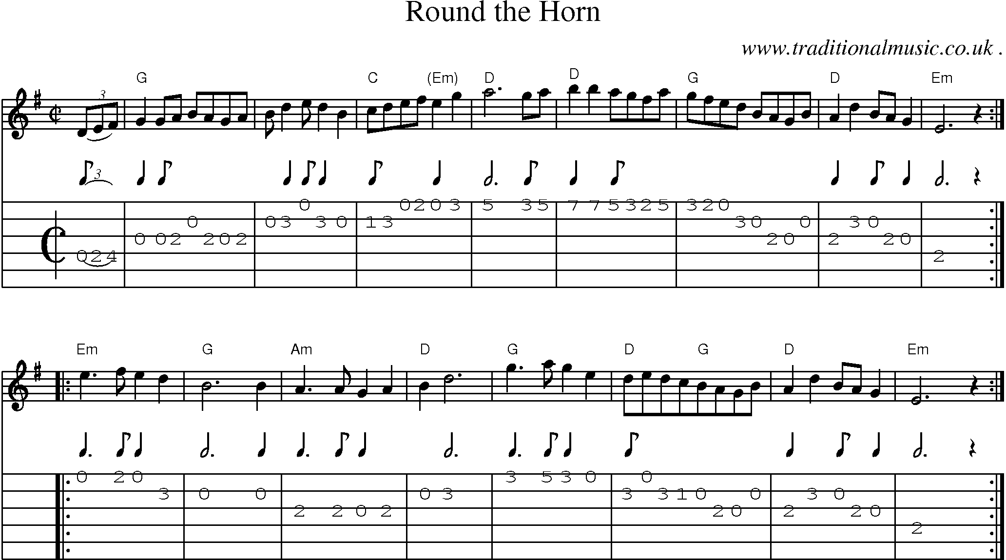 Sheet-Music and Guitar Tabs for Round The Horn