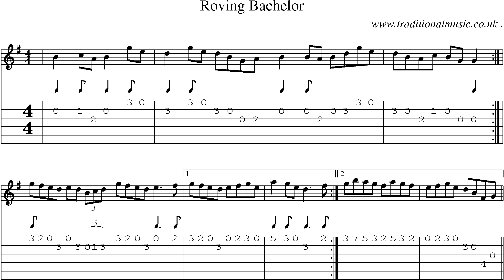Sheet-Music and Guitar Tabs for Roving Bachelor