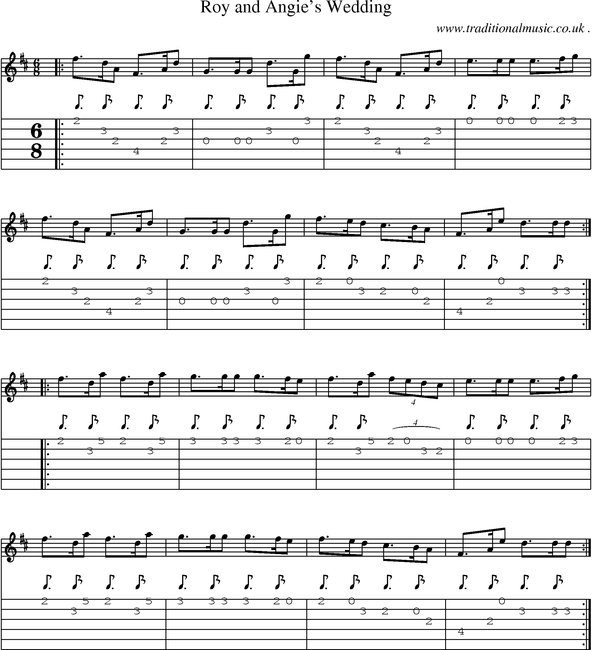 Sheet-Music and Guitar Tabs for Roy And Angies Wedding