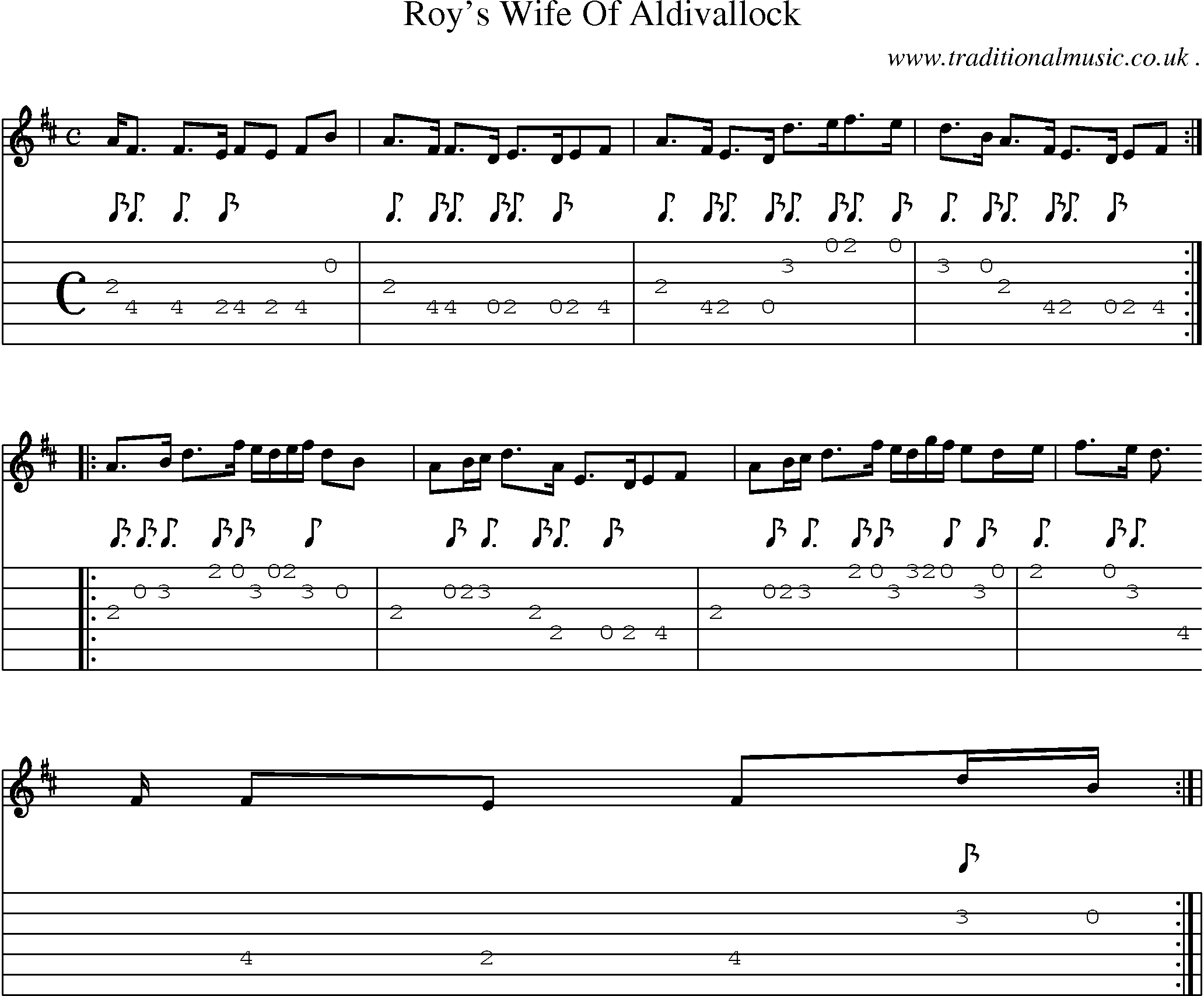 Sheet-Music and Guitar Tabs for Roys Wife Of Aldivallock