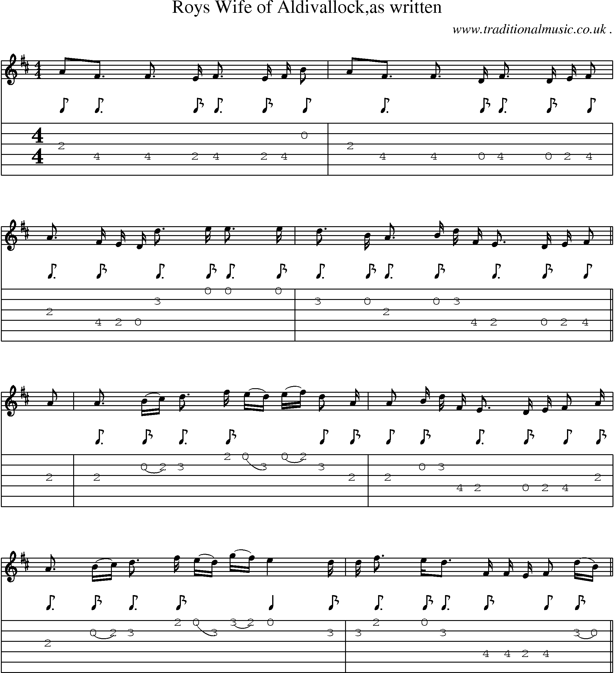 Sheet-Music and Guitar Tabs for Roys Wife Of Aldivallockas Written