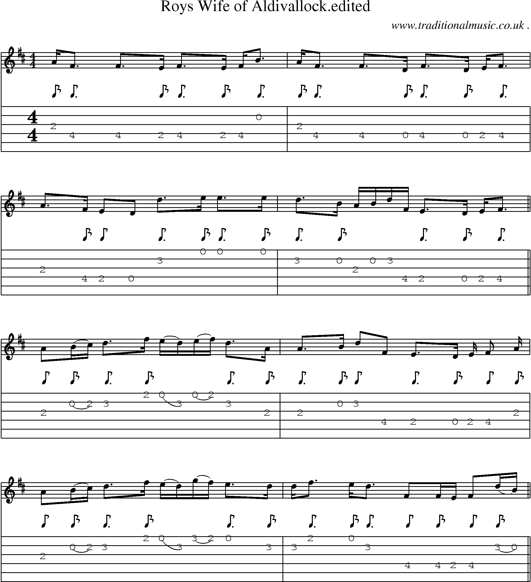 Sheet-Music and Guitar Tabs for Roys Wife Of Aldivallockedited
