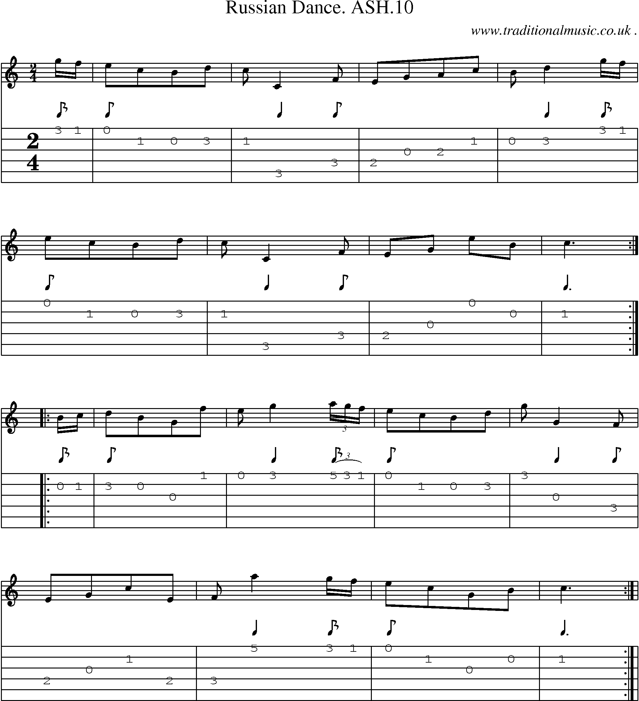 Sheet-Music and Guitar Tabs for Russian Dance Ash10