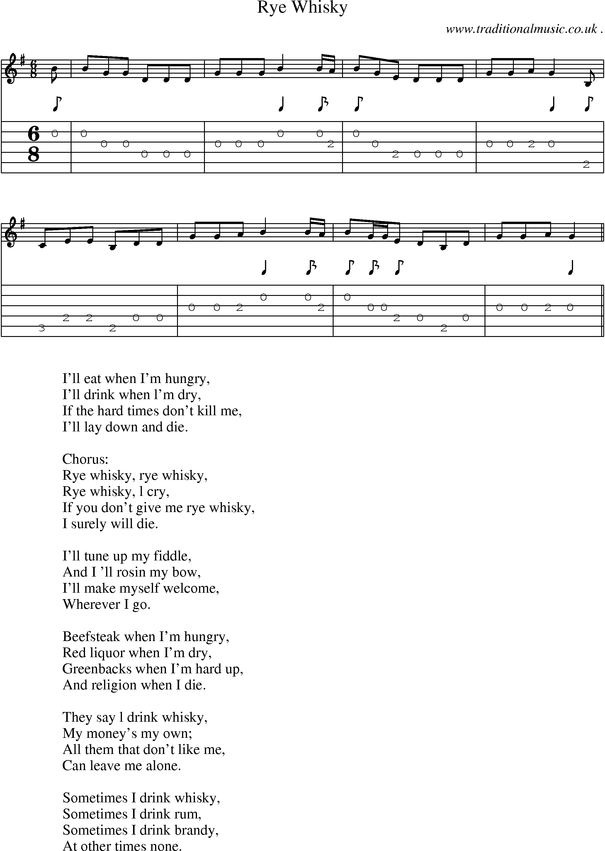 Sheet-Music and Guitar Tabs for Rye Whisky