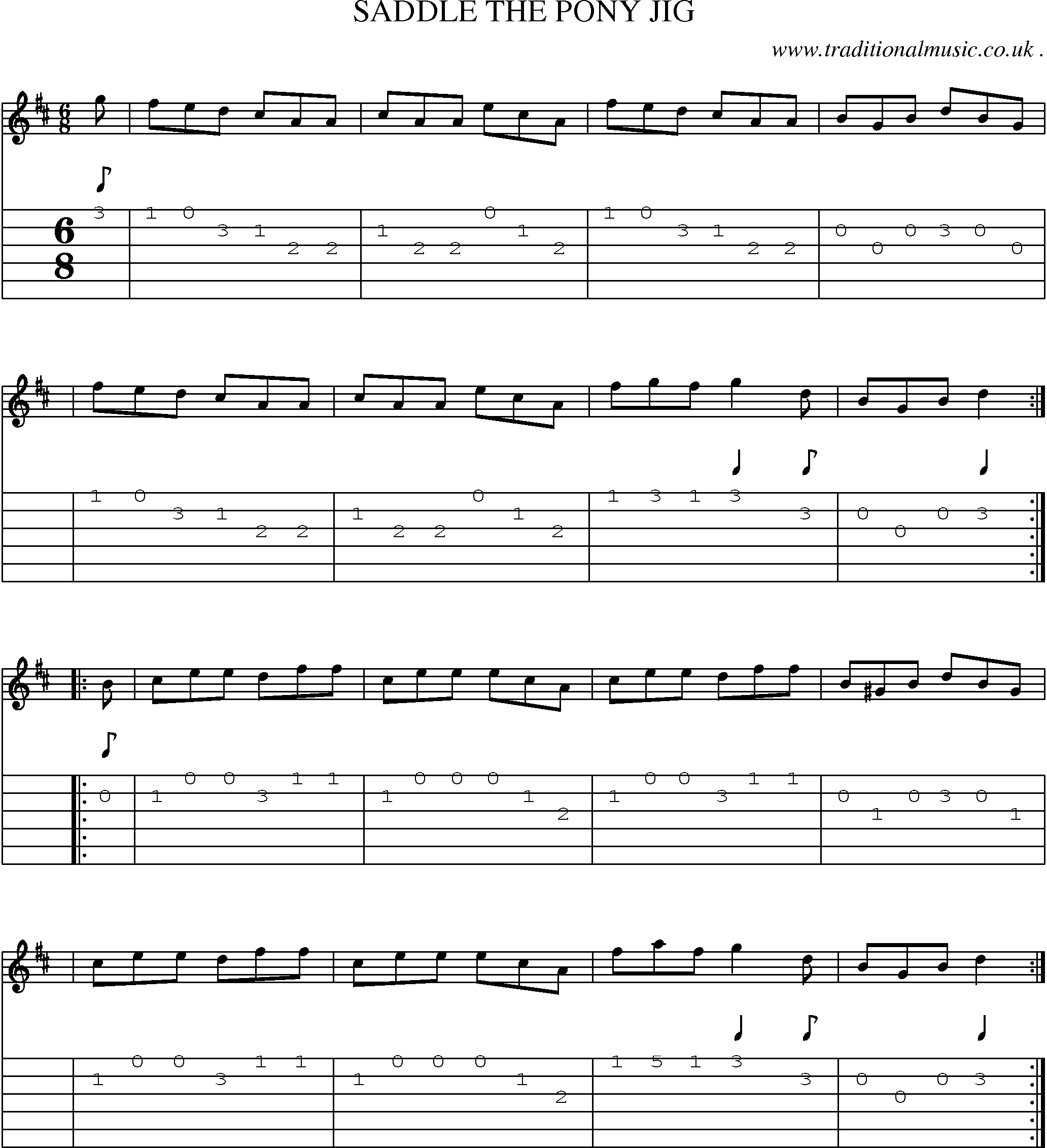 Sheet-Music and Guitar Tabs for Saddle The Pony Jig