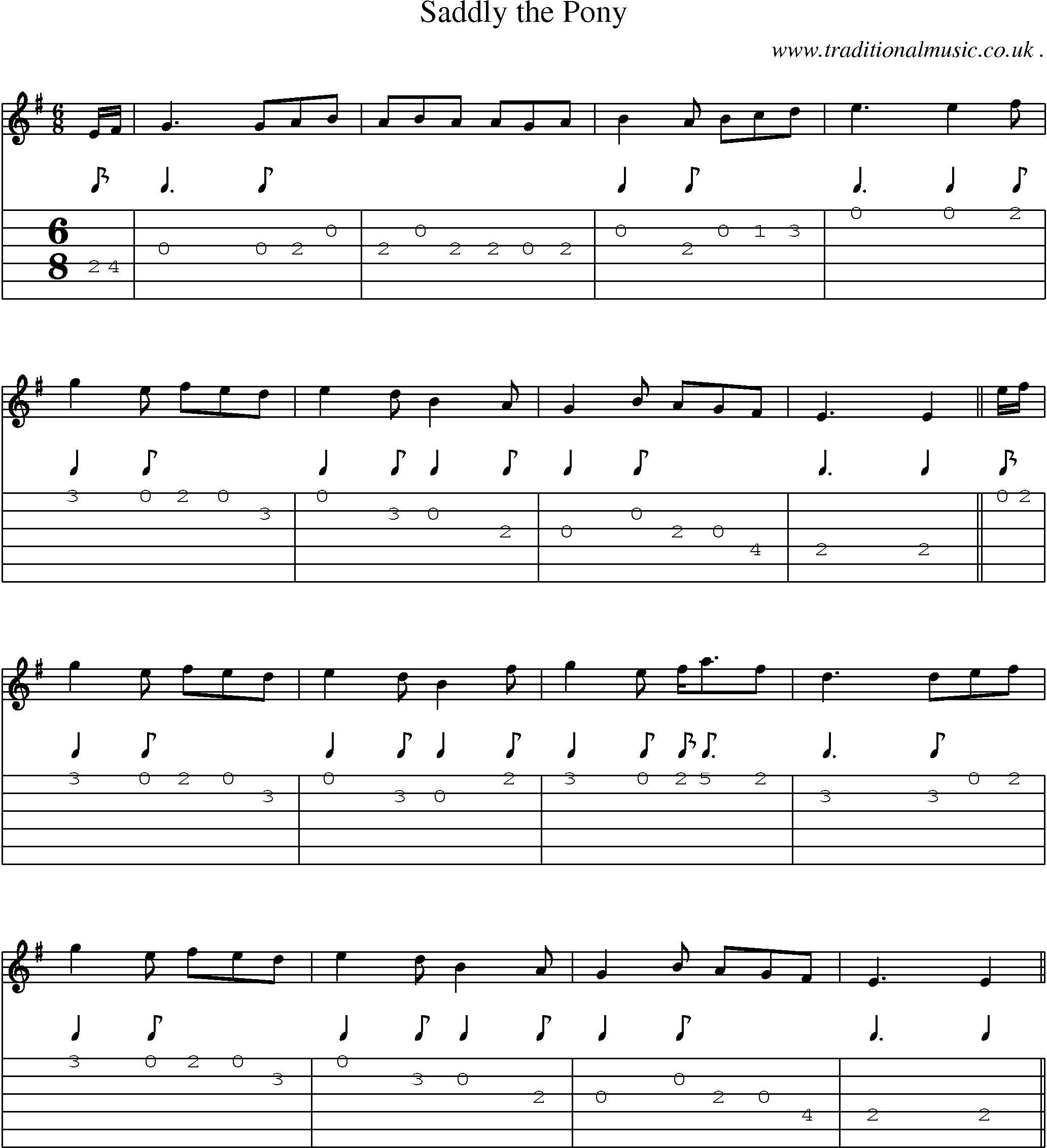 Sheet-Music and Guitar Tabs for Saddly The Pony