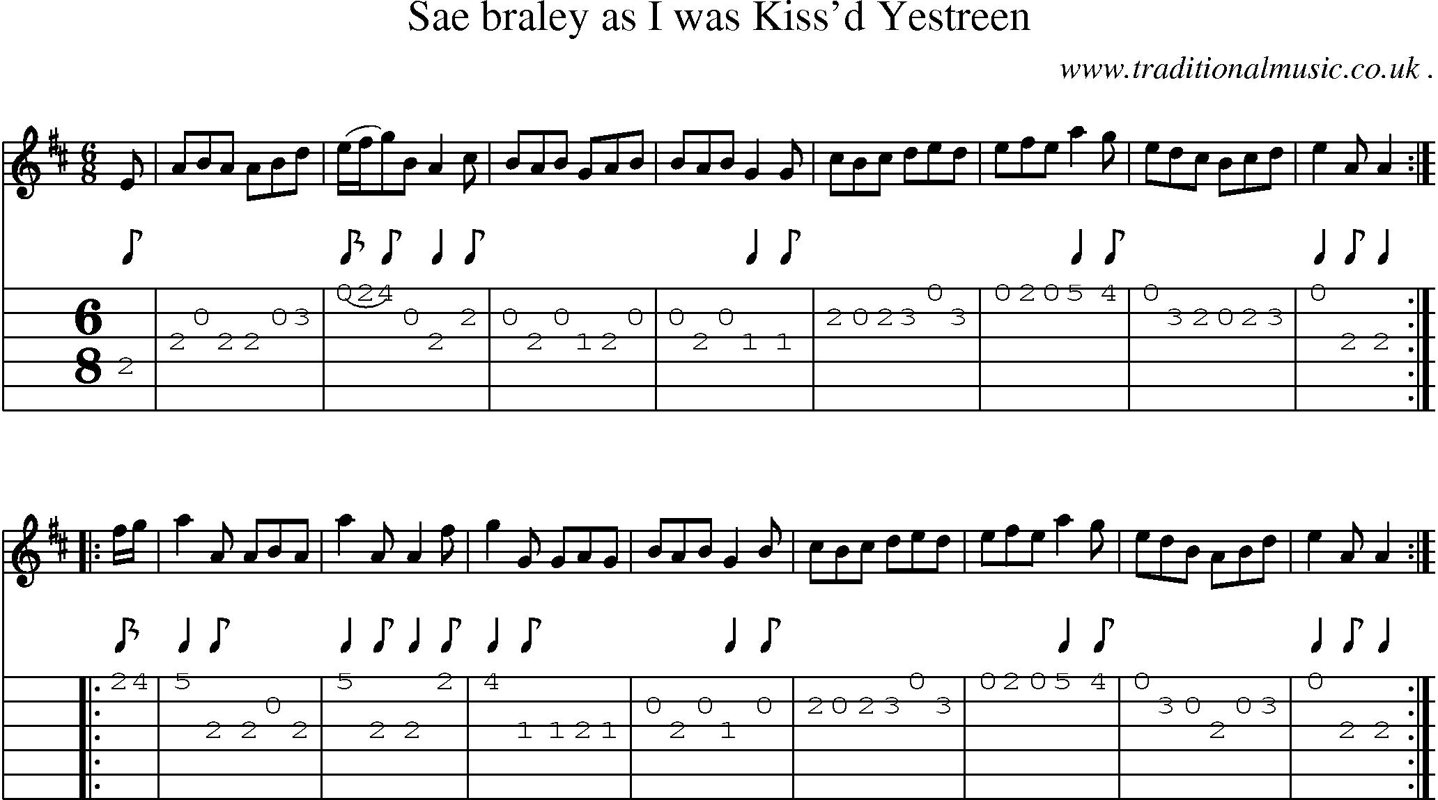 Sheet-Music and Guitar Tabs for Sae Braley As I Was Kissd Yestreen