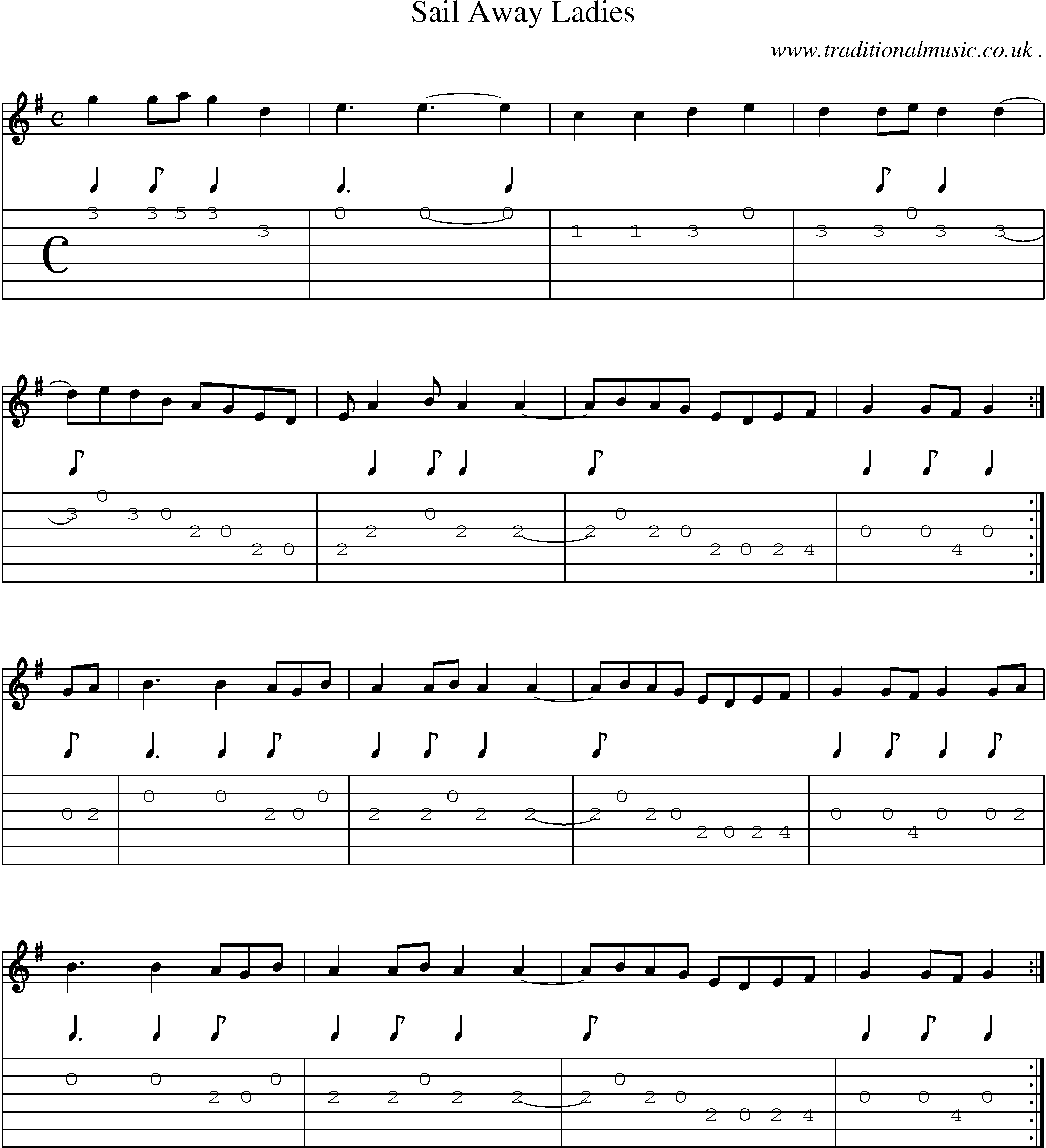 Sheet-Music and Guitar Tabs for Sail Away Ladies