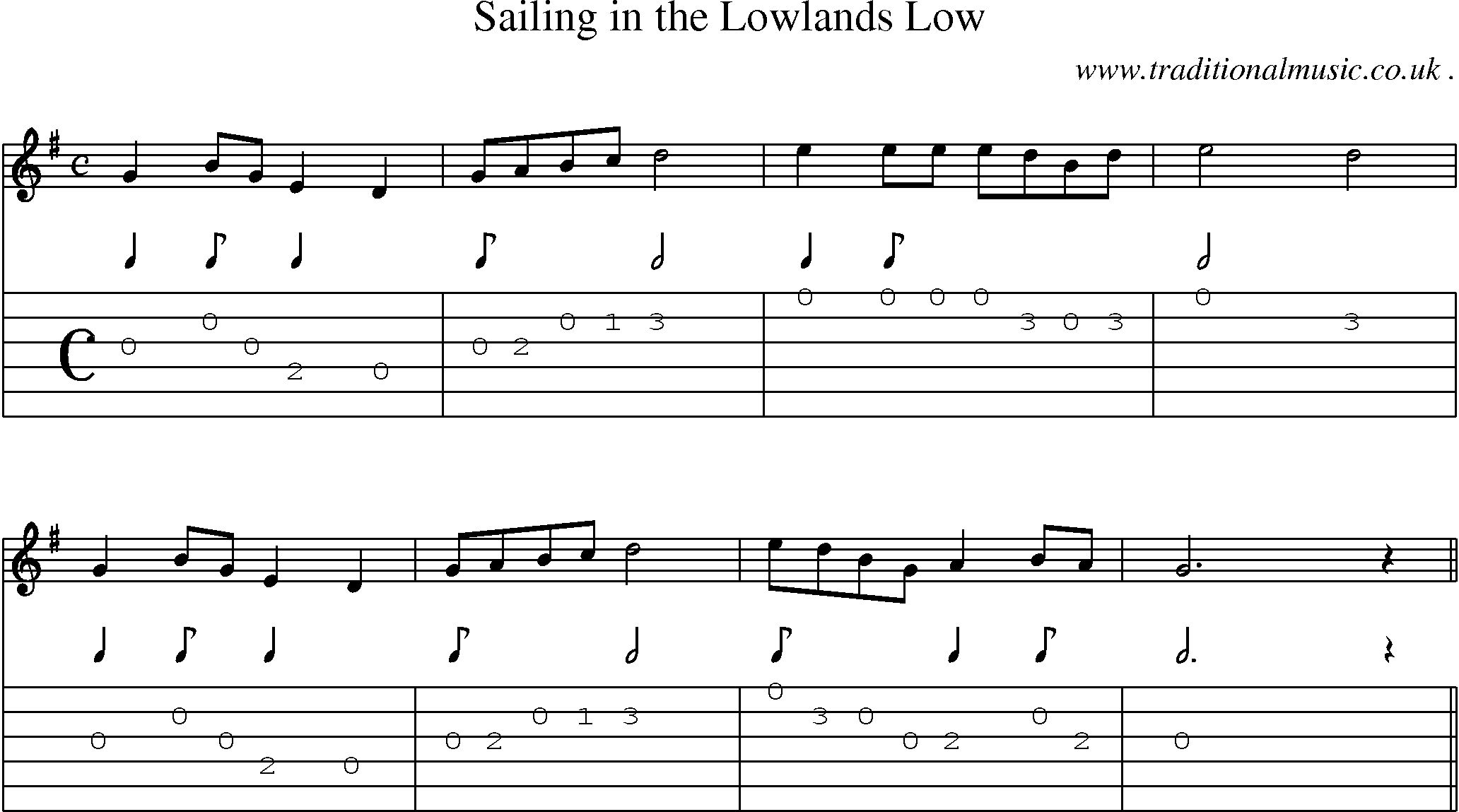 Sheet-Music and Guitar Tabs for Sailing In The Lowlands Low