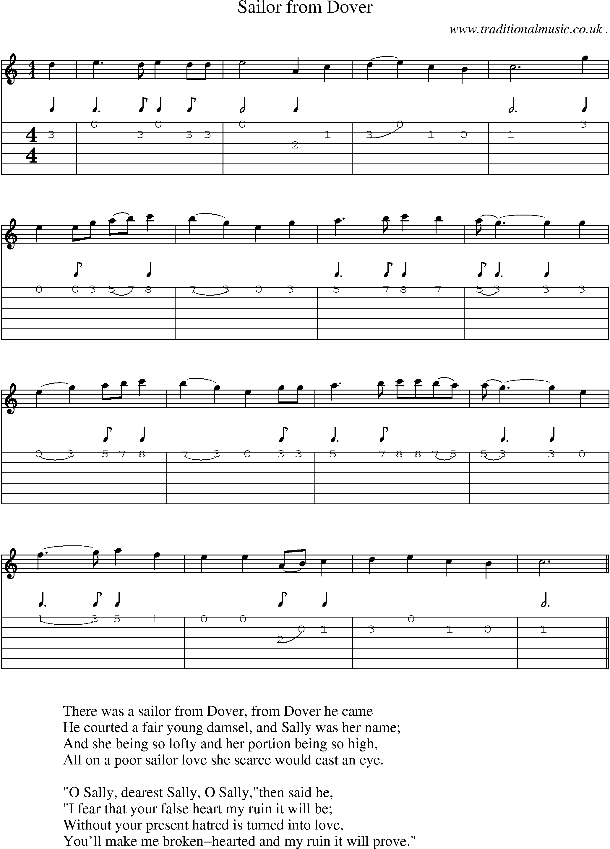 Sheet-Music and Guitar Tabs for Sailor From Dover