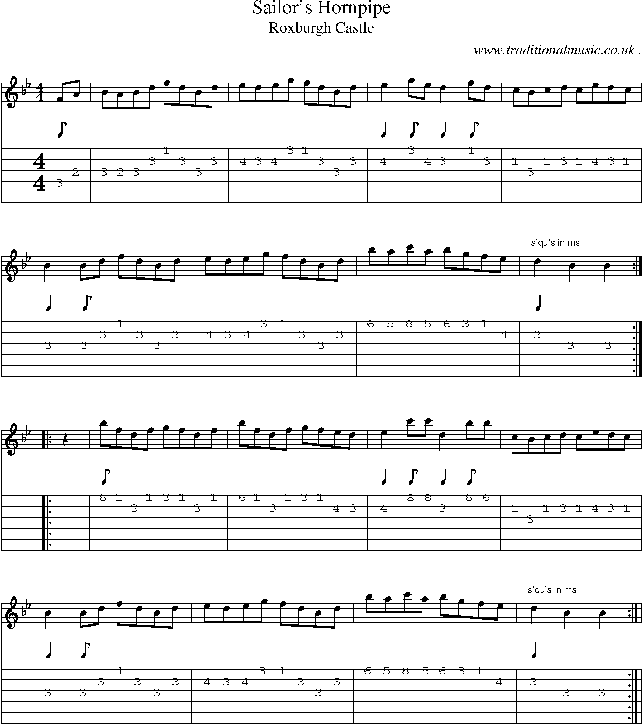 Sheet-Music and Guitar Tabs for Sailor Hornpipe