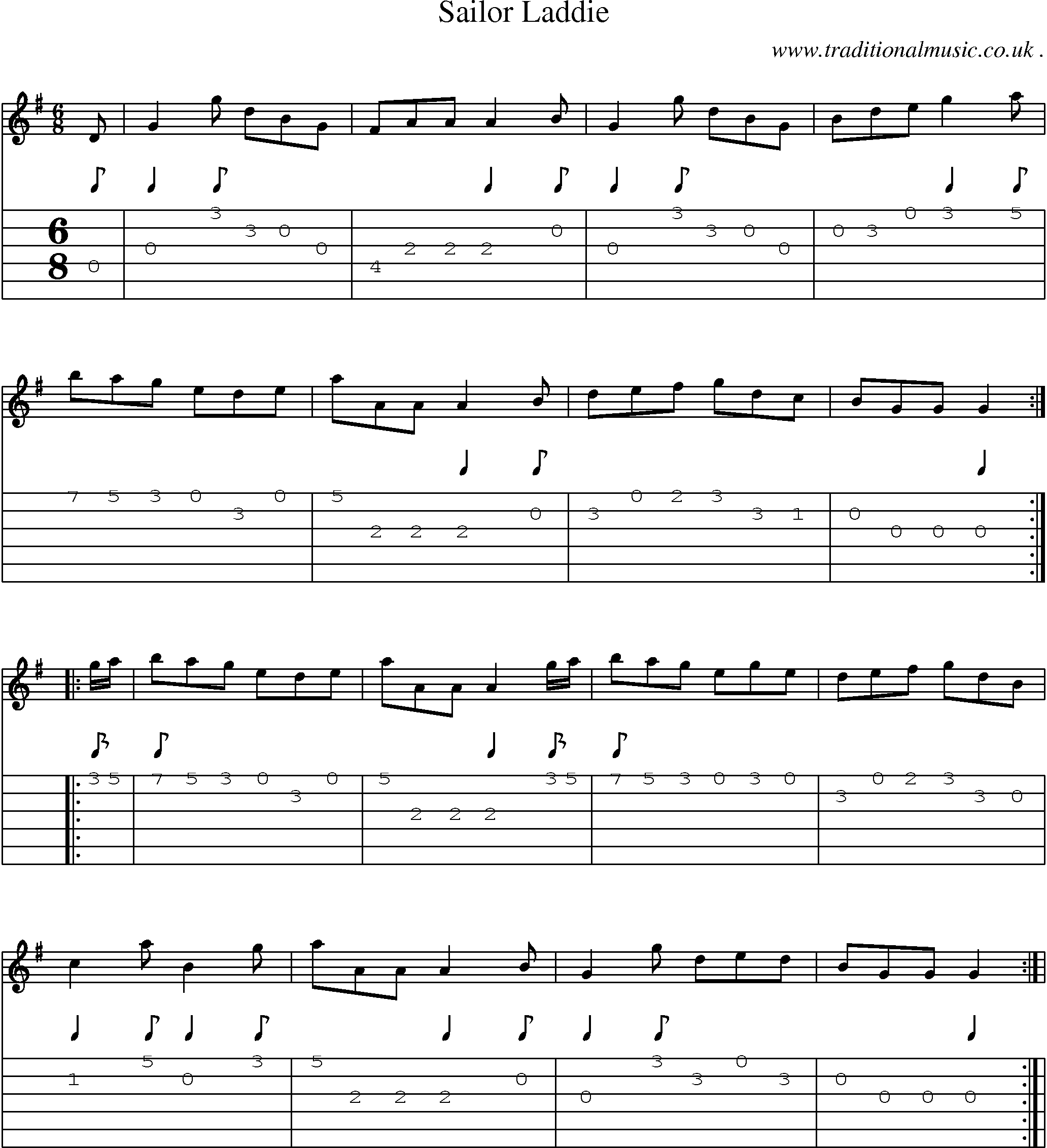 Sheet-Music and Guitar Tabs for Sailor Laddie