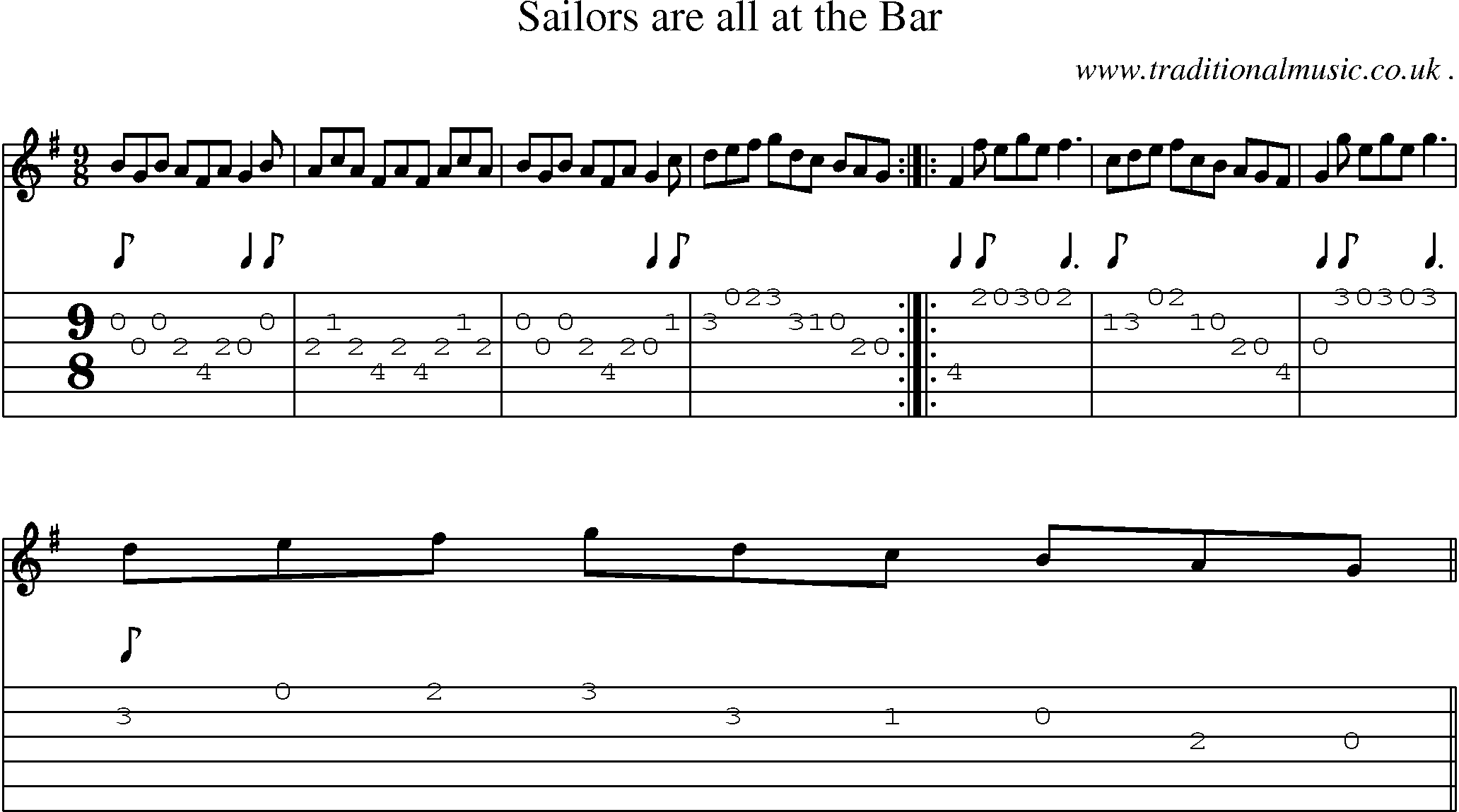Sheet-Music and Guitar Tabs for Sailors Are All At The Bar