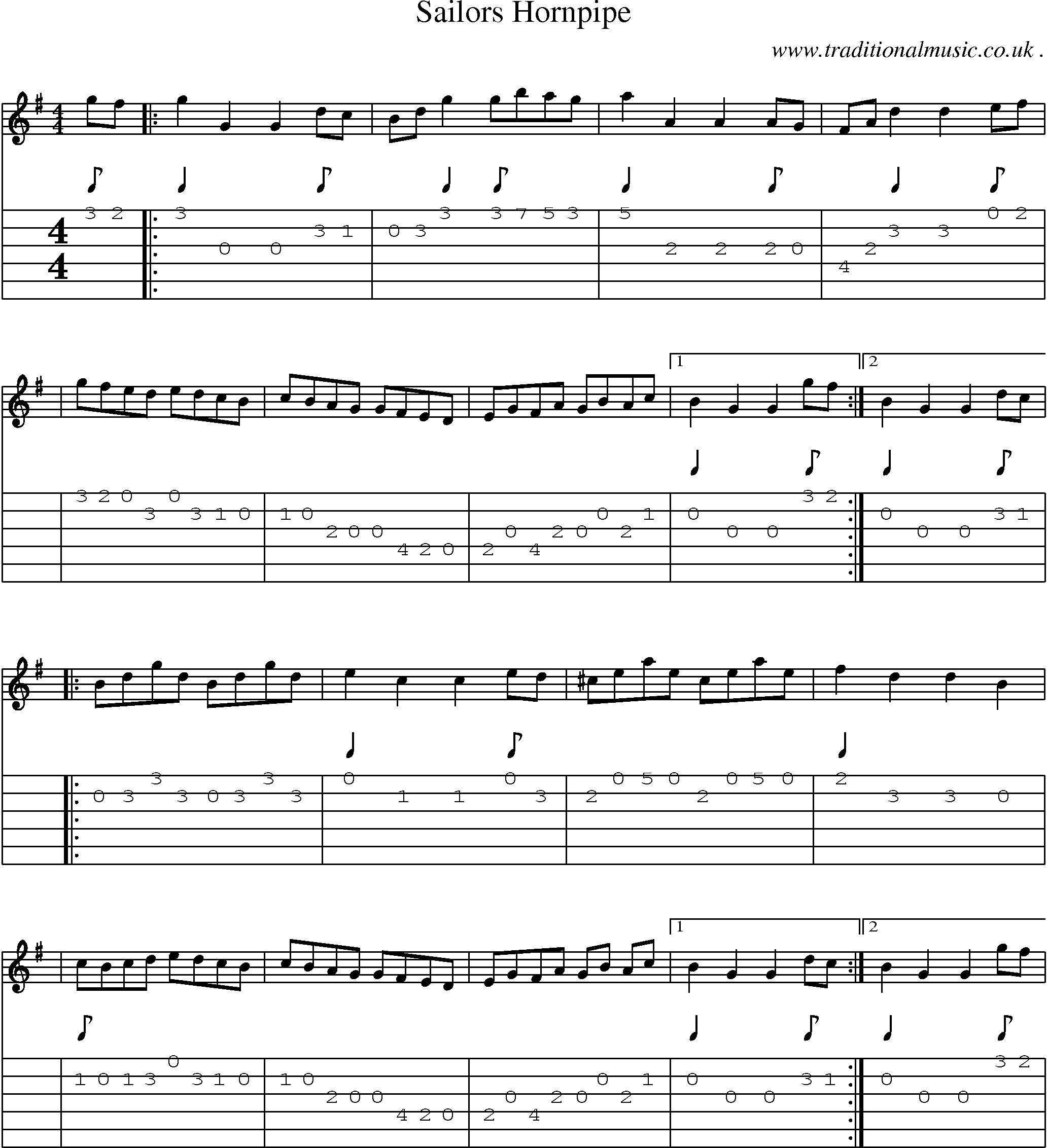 Sheet-Music and Guitar Tabs for Sailors Hornpipe