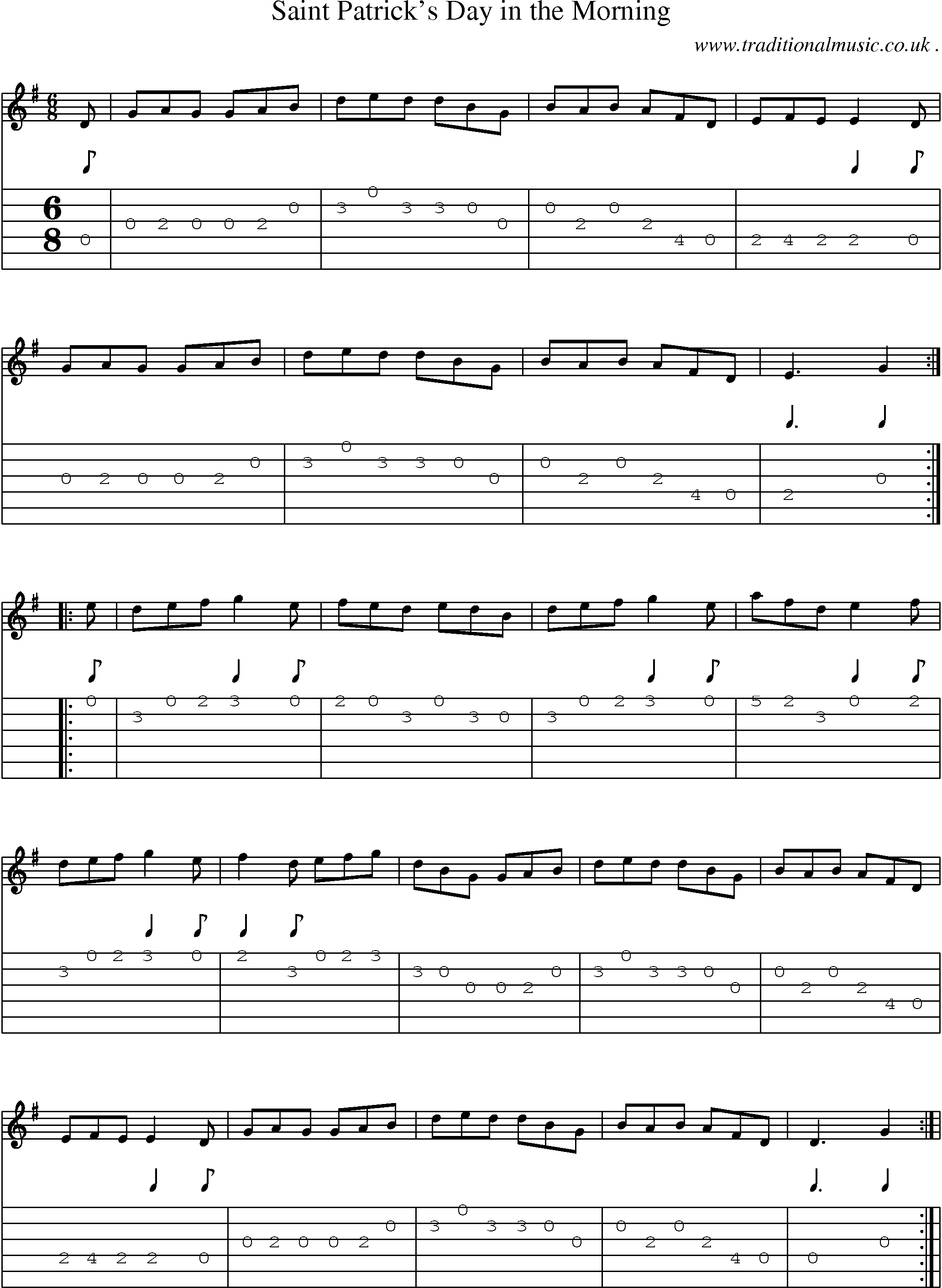Sheet-Music and Guitar Tabs for Saint Patricks Day In The Morning
