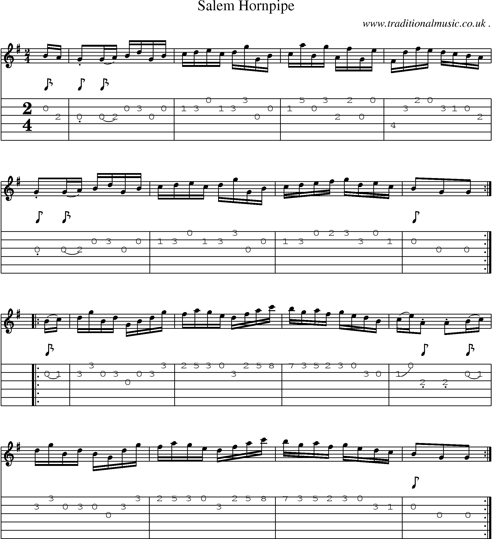 Sheet-Music and Guitar Tabs for Salem Hornpipe