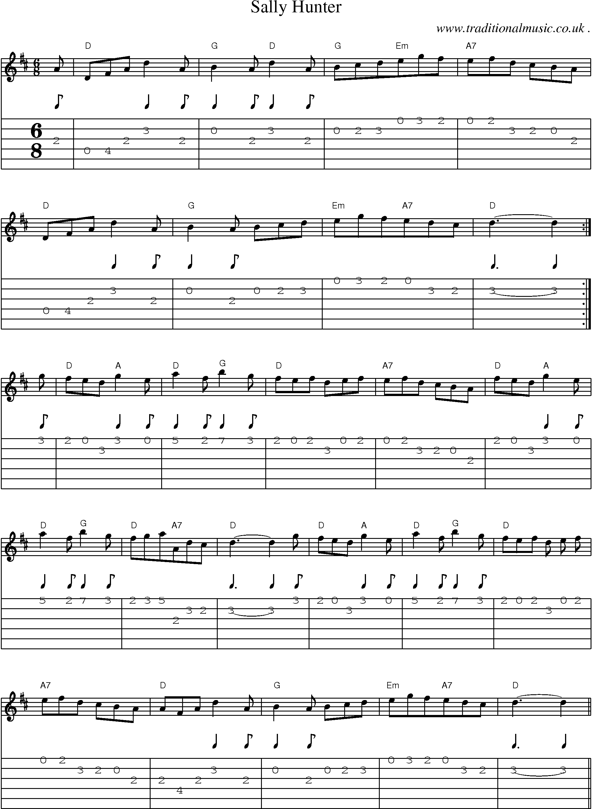 Sheet-Music and Guitar Tabs for Sally Hunter