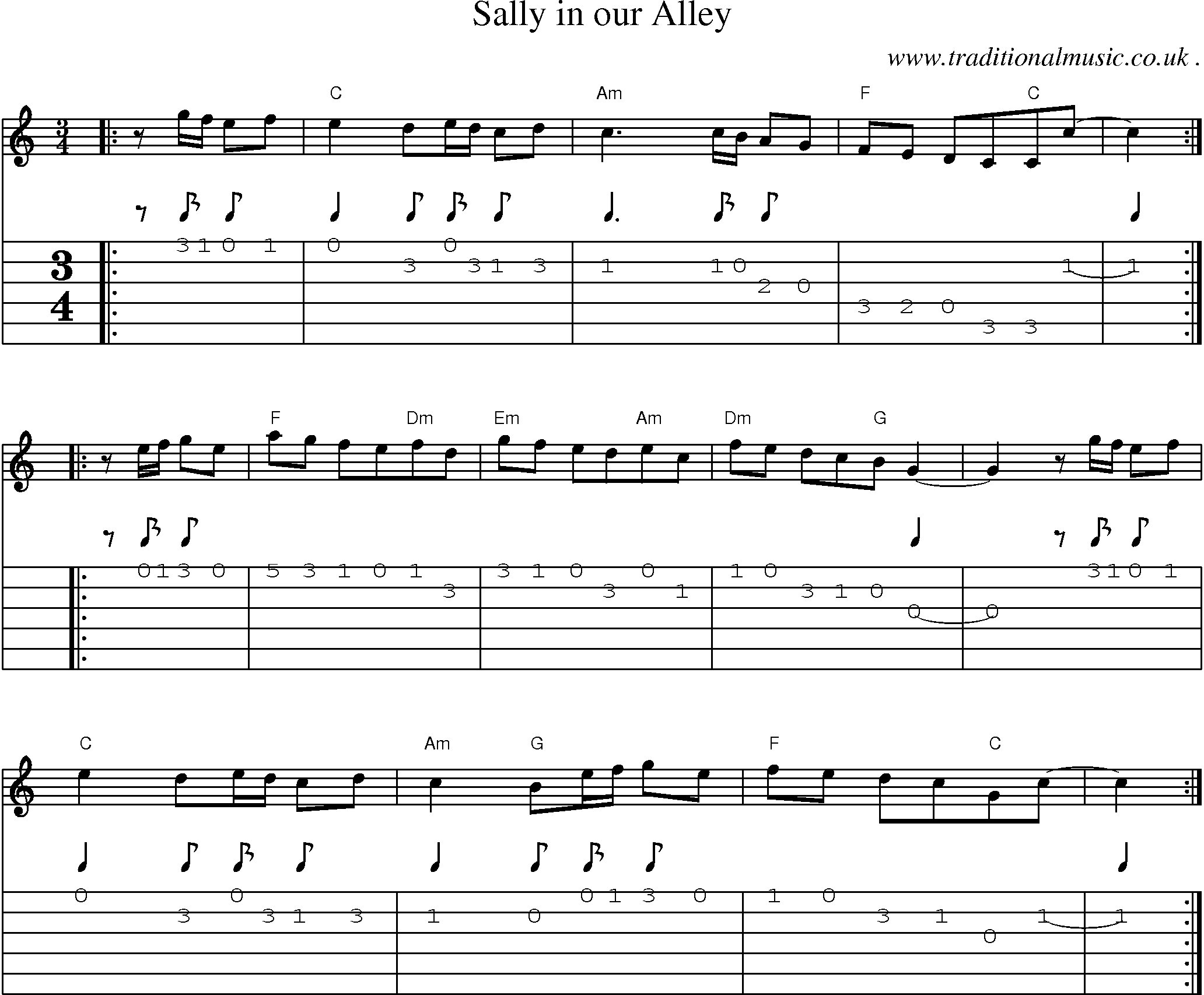 Sheet-Music and Guitar Tabs for Sally In Our Alley