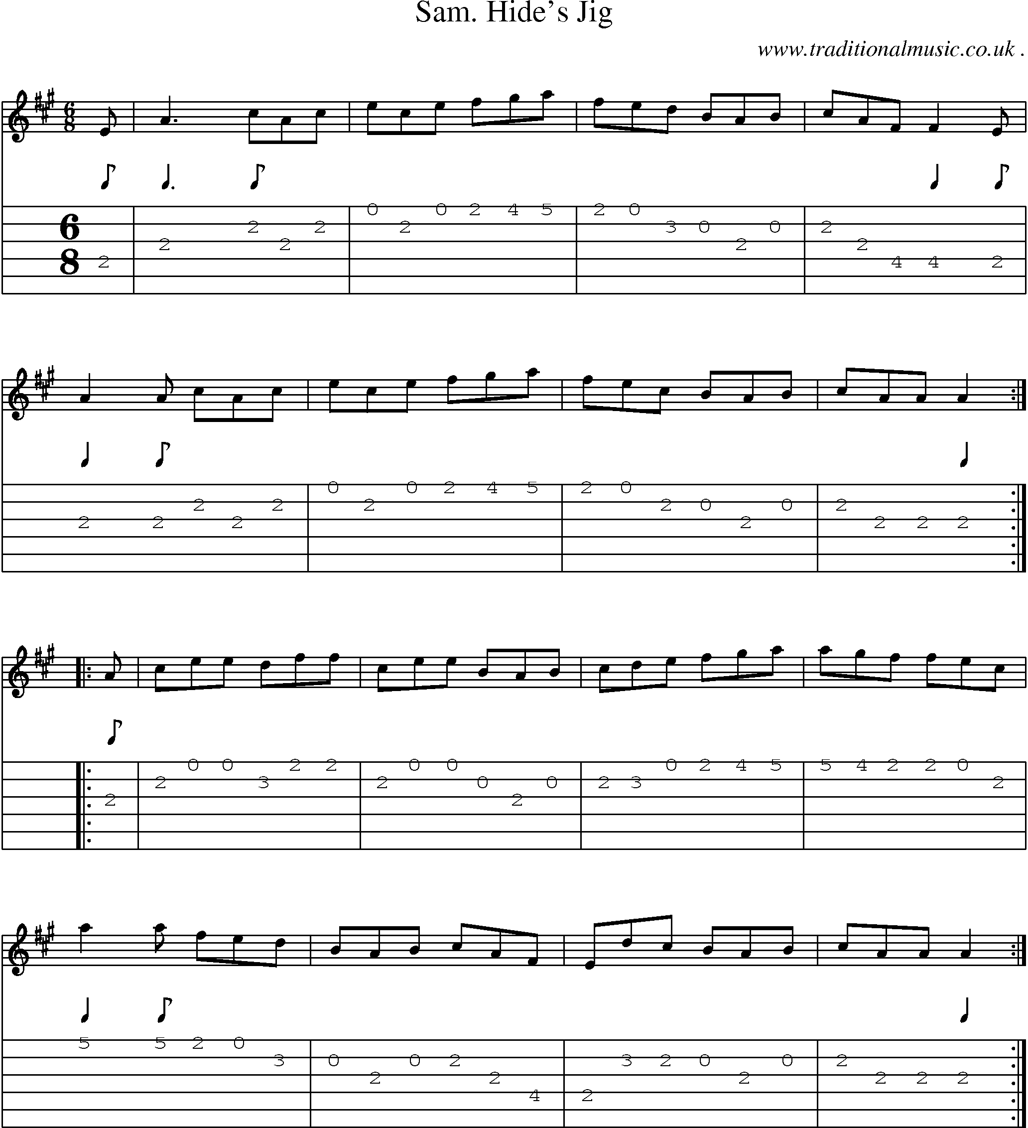 Sheet-Music and Guitar Tabs for Sam Hides Jig