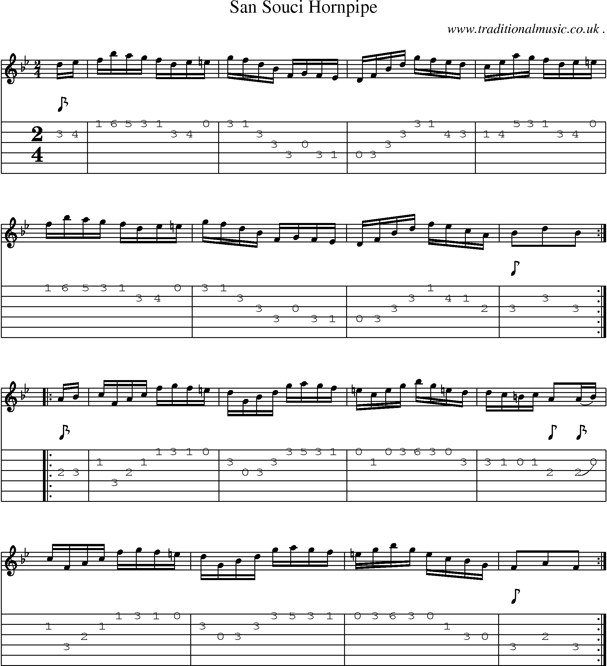 Sheet-Music and Guitar Tabs for San Souci Hornpipe