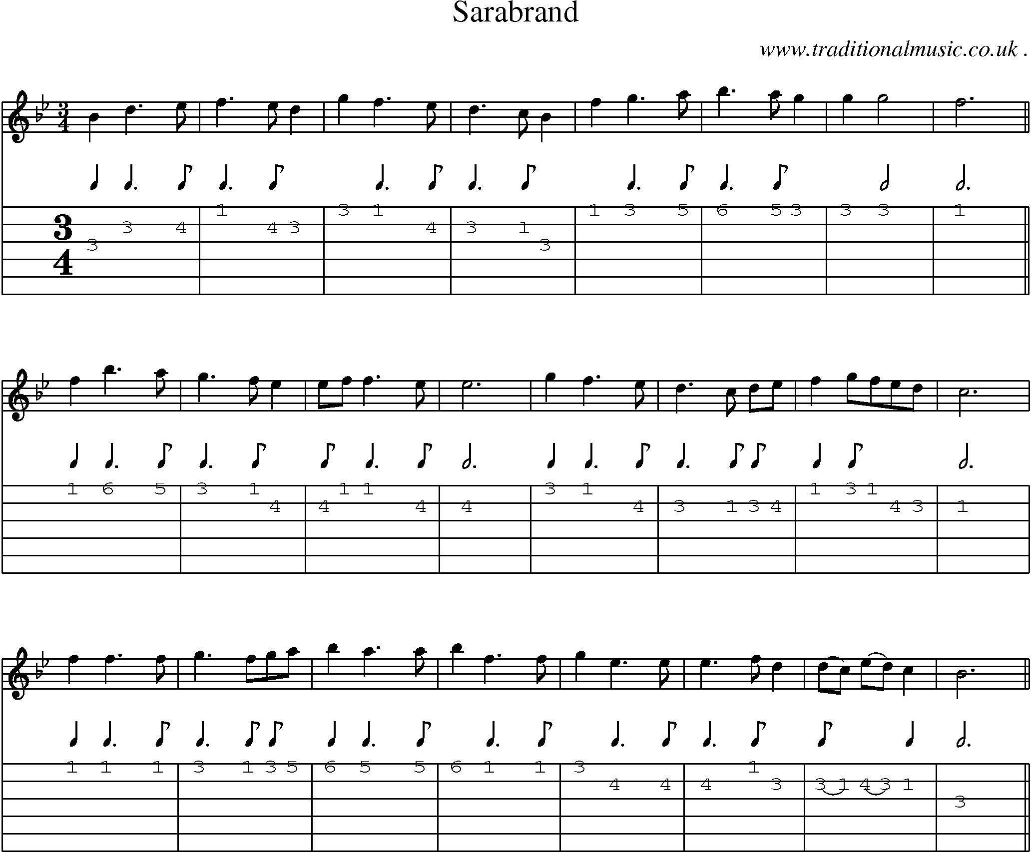 Sheet-Music and Guitar Tabs for Sarabrand