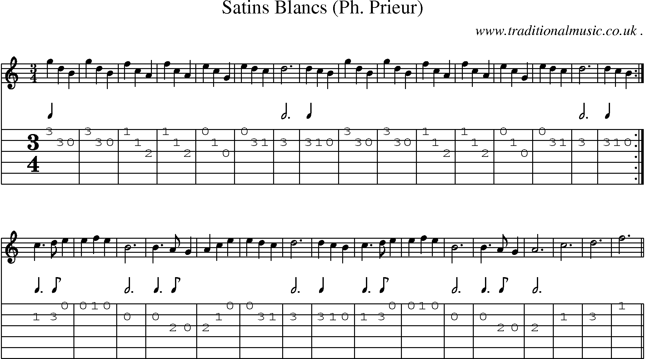 Sheet-Music and Guitar Tabs for Satins Blancs (ph Prieur)