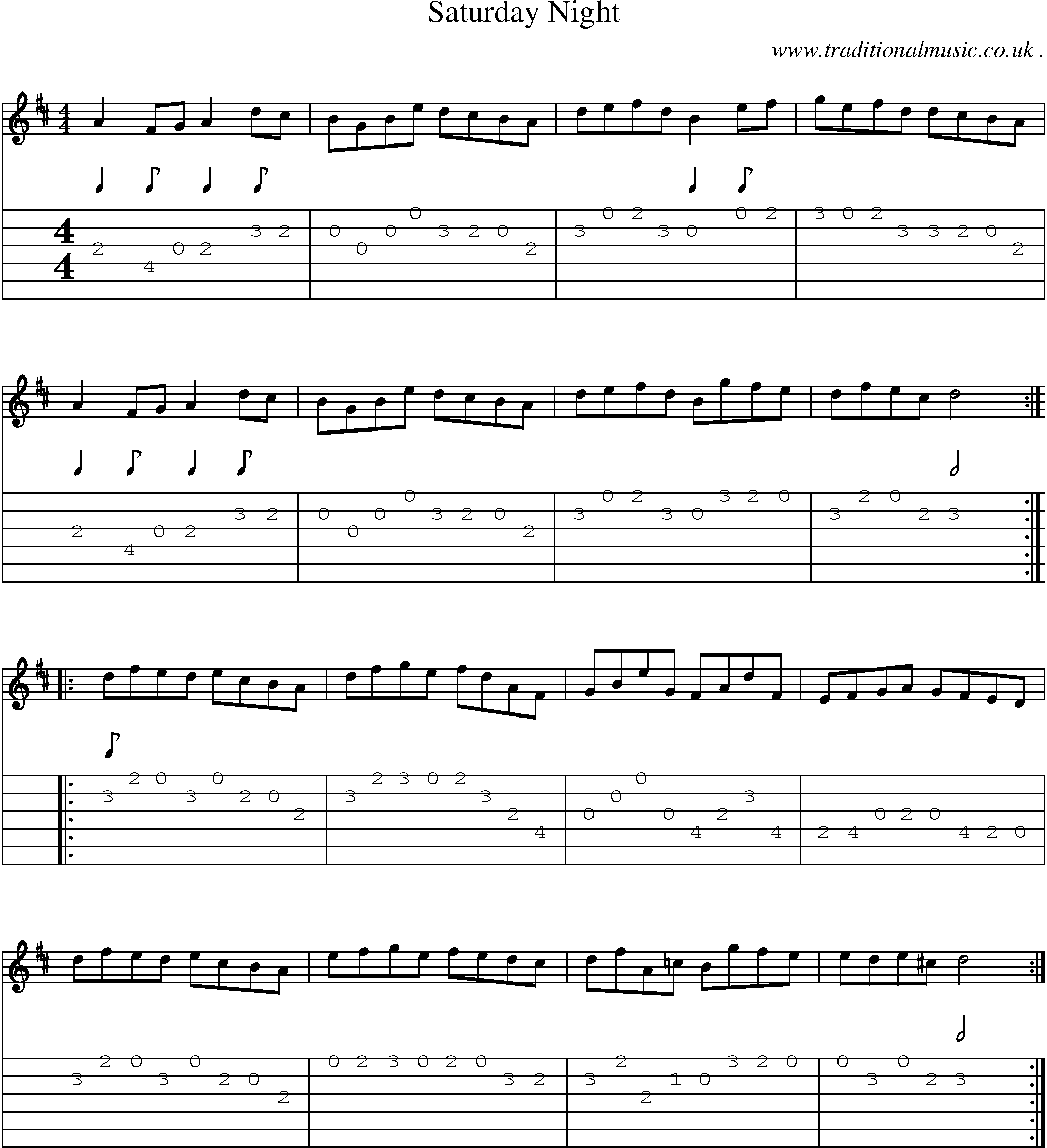 Sheet-Music and Guitar Tabs for Saturday Night