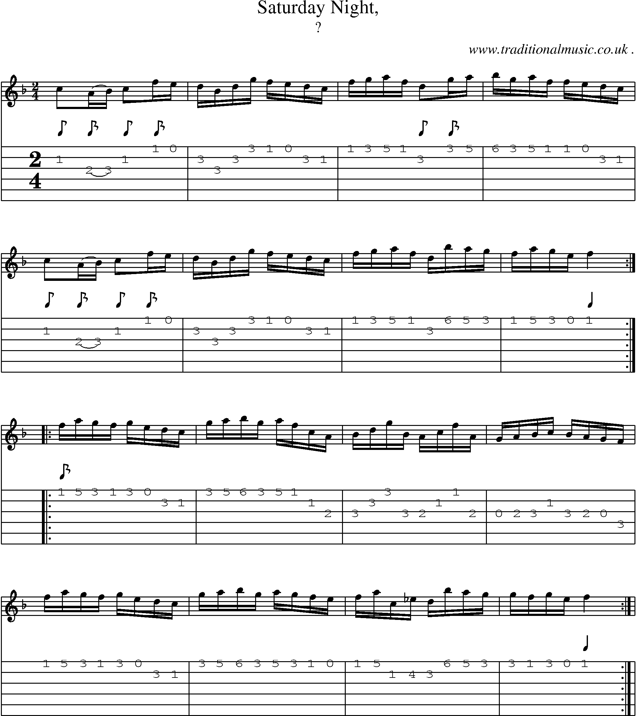 Sheet-Music and Guitar Tabs for Saturday Night 