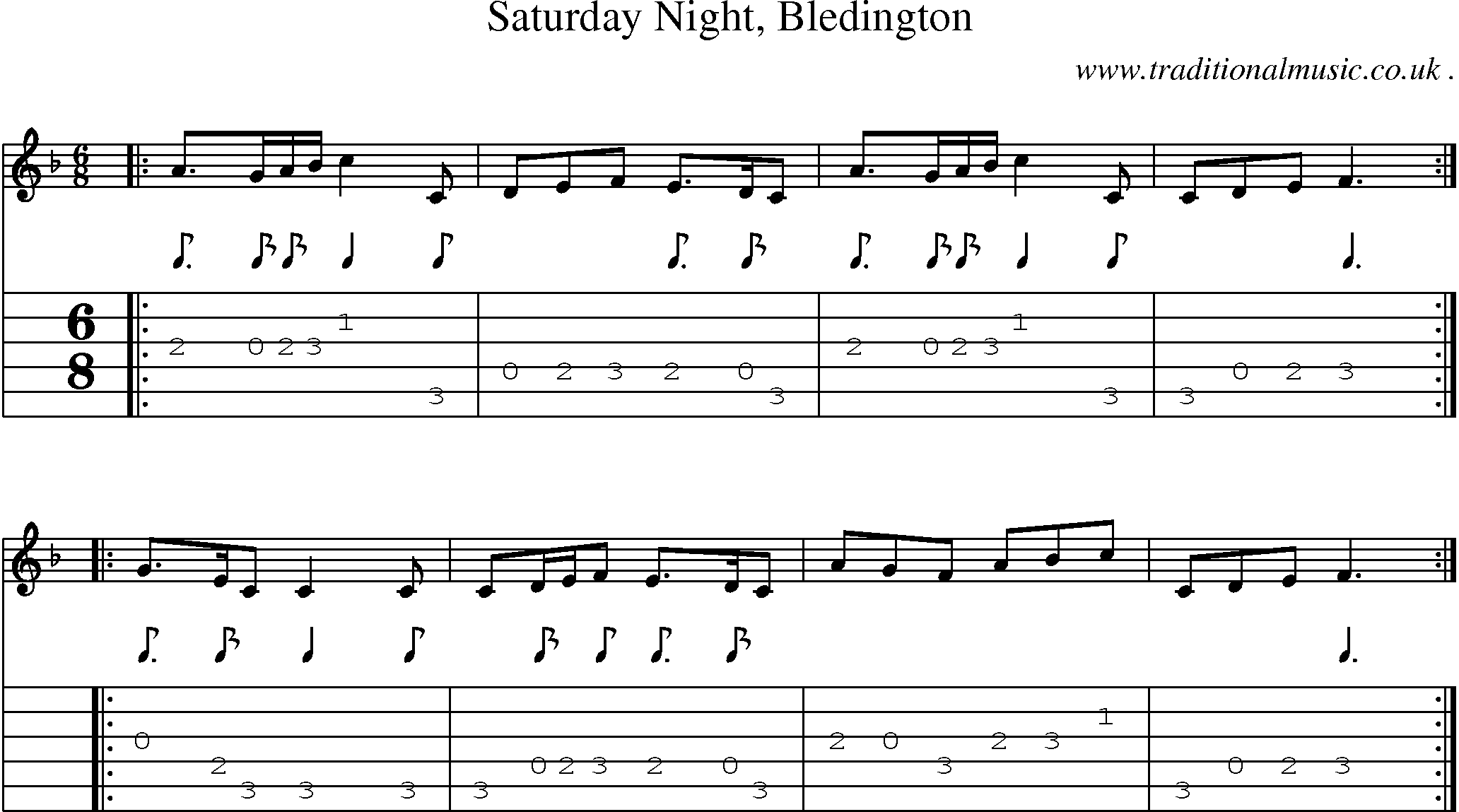 Sheet-Music and Guitar Tabs for Saturday Night Bledington