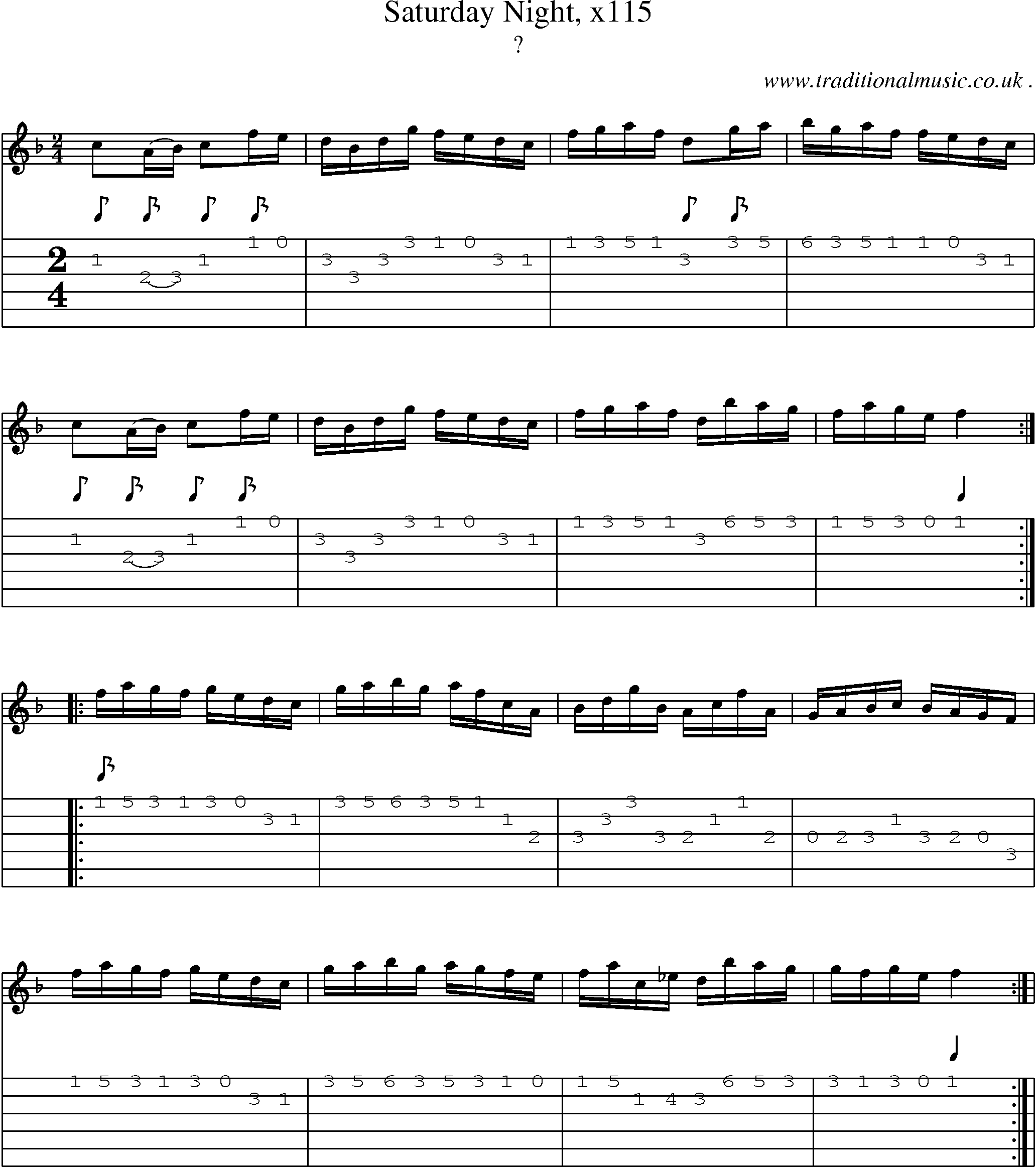 Sheet-Music and Guitar Tabs for Saturday Night X115