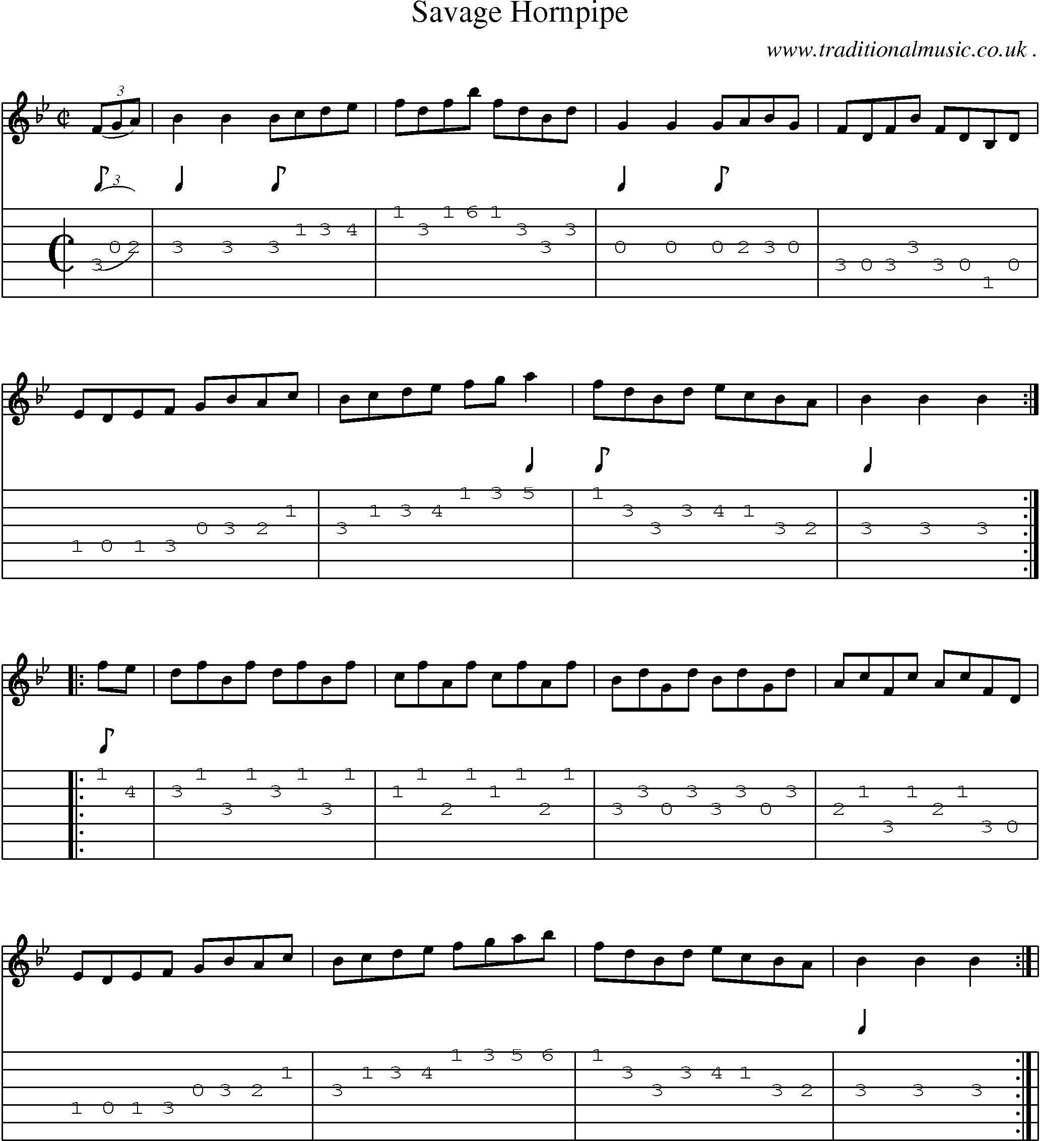 Sheet-Music and Guitar Tabs for Savage Hornpipe