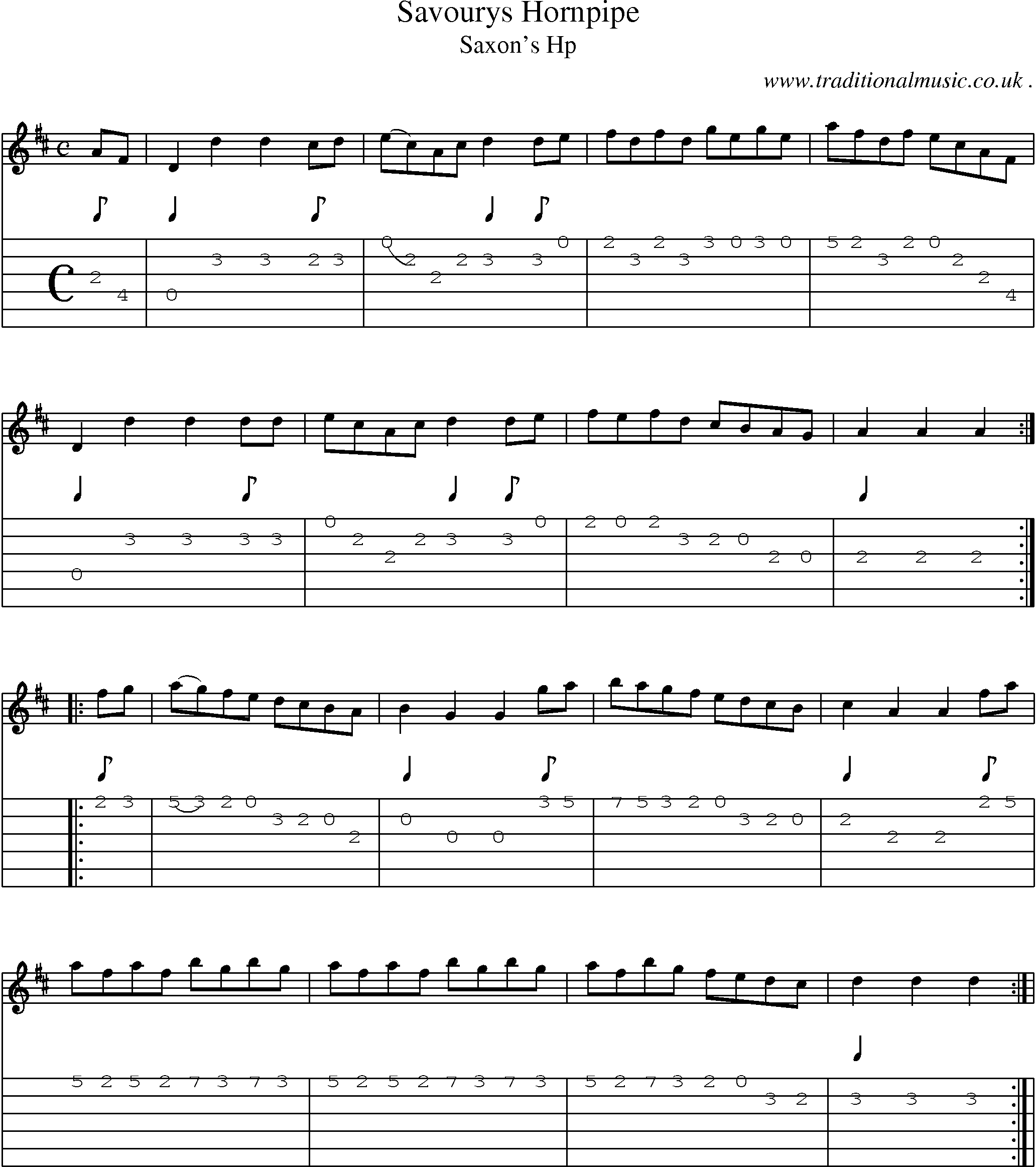 Sheet-Music and Guitar Tabs for Savourys Hornpipe