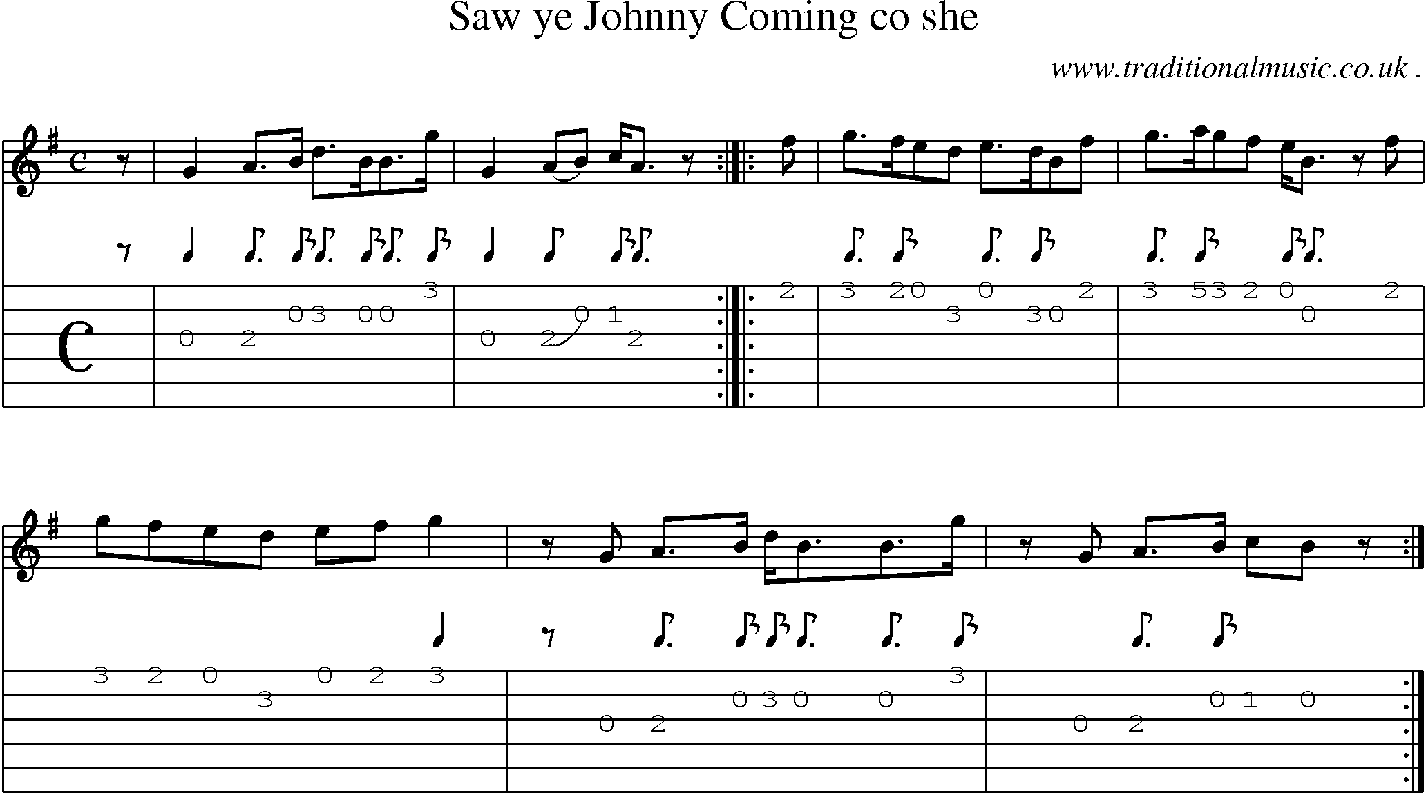 Sheet-Music and Guitar Tabs for Saw Ye Johnny Coming Co She