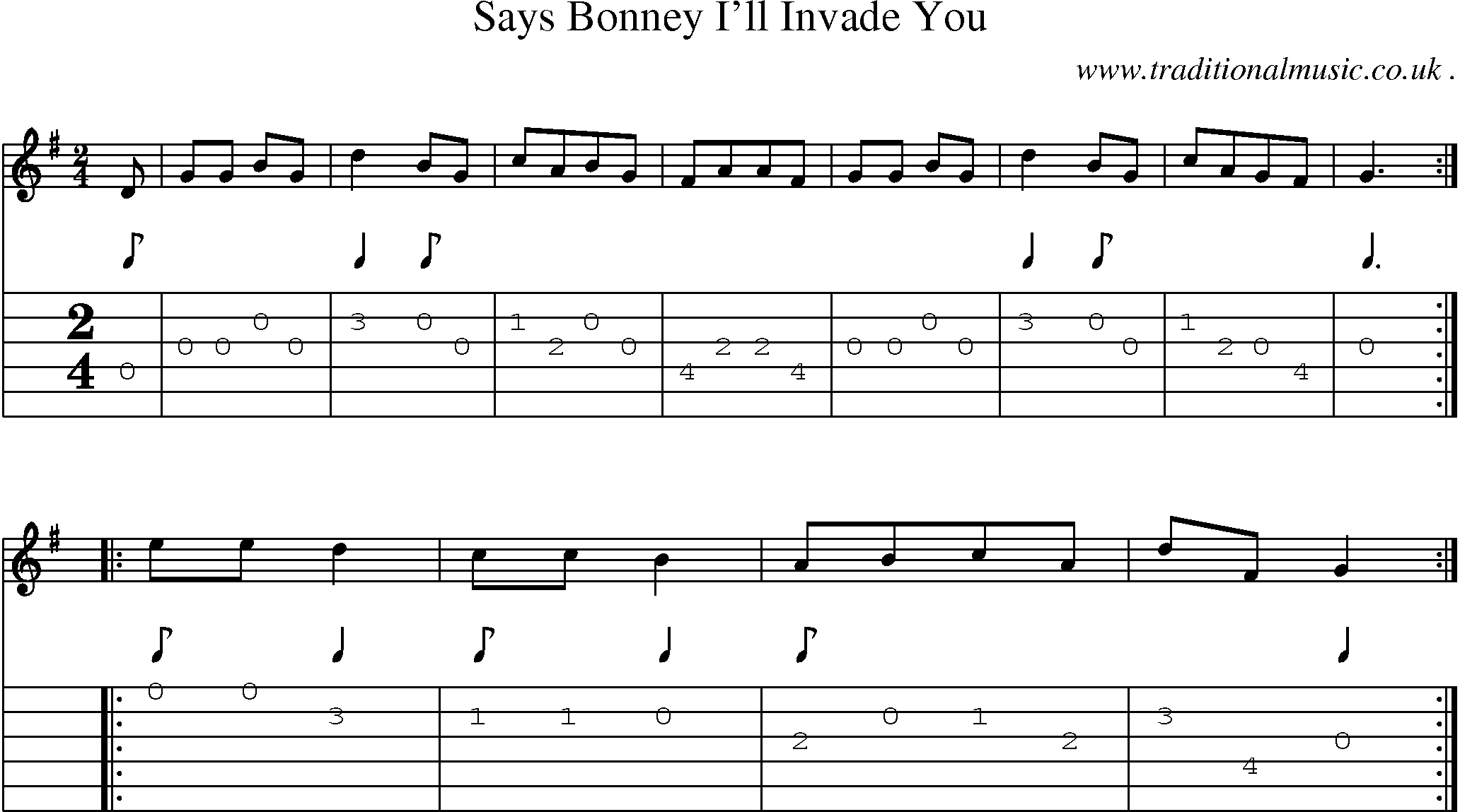 Sheet-Music and Guitar Tabs for Says Bonney Ill Invade You