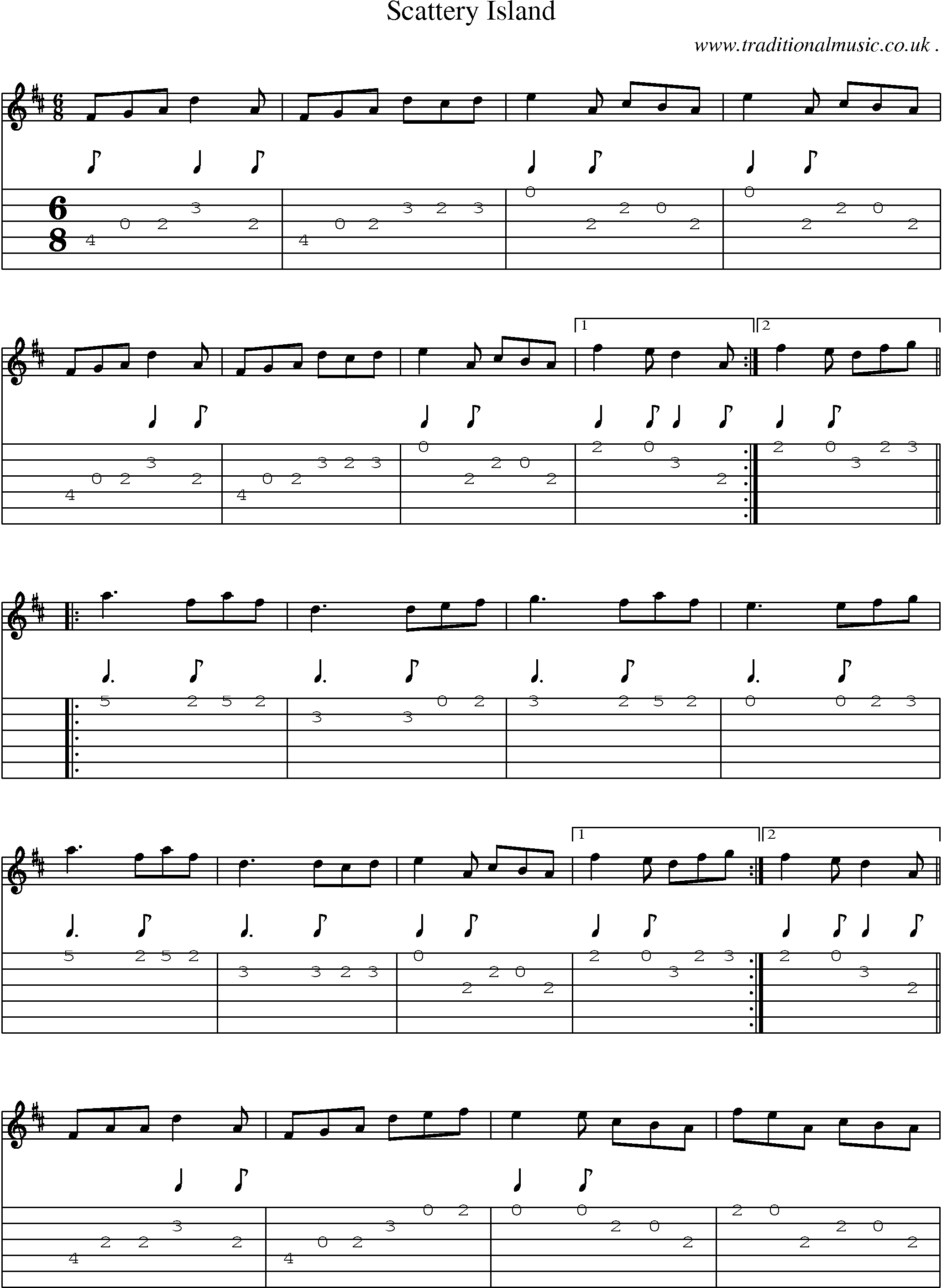Sheet-Music and Guitar Tabs for Scattery Island