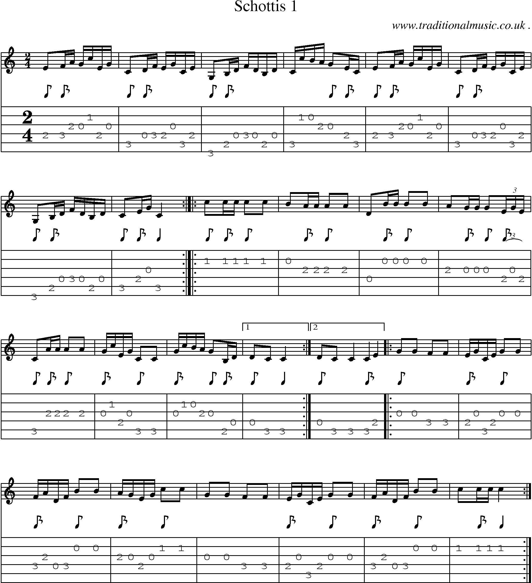 Sheet-Music and Guitar Tabs for Schottis 1