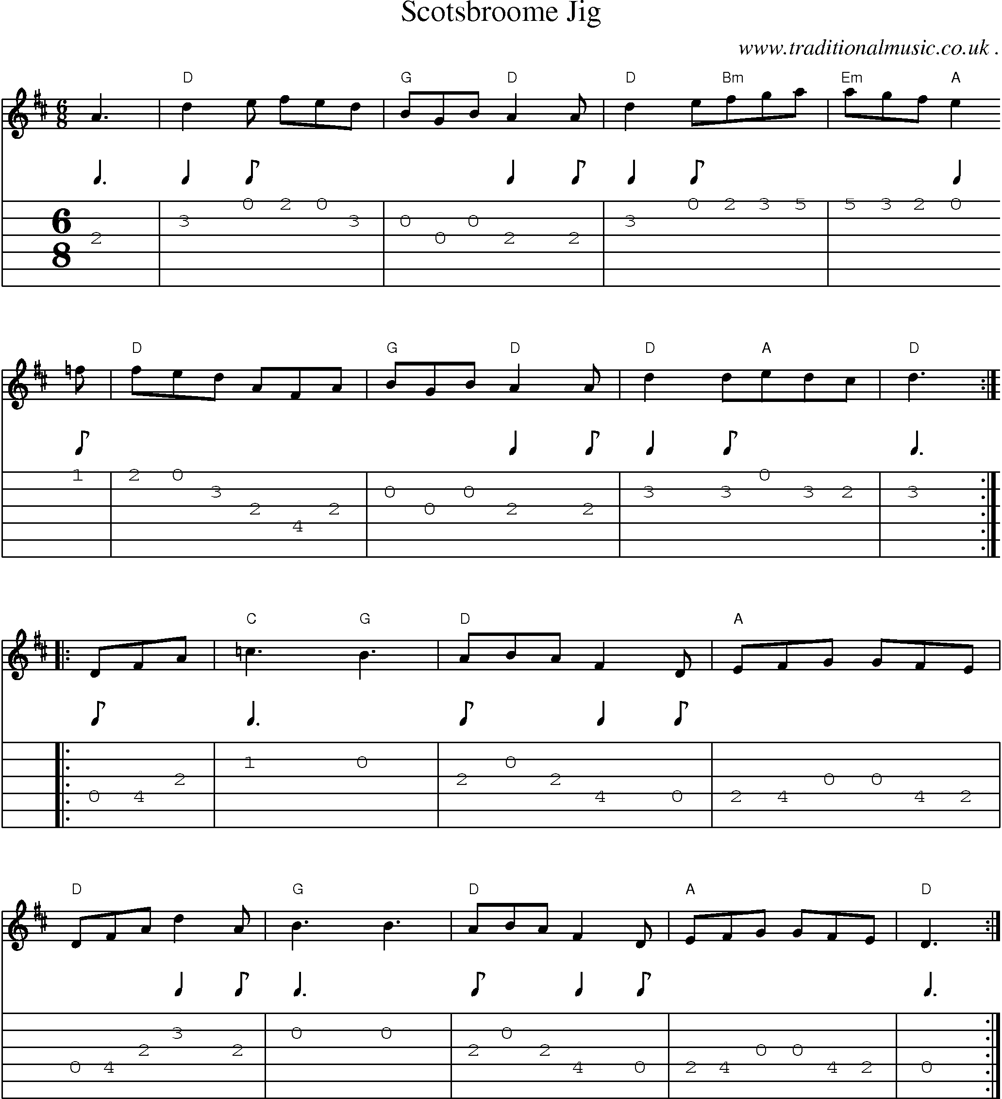 Sheet-Music and Guitar Tabs for Scotsbroome Jig